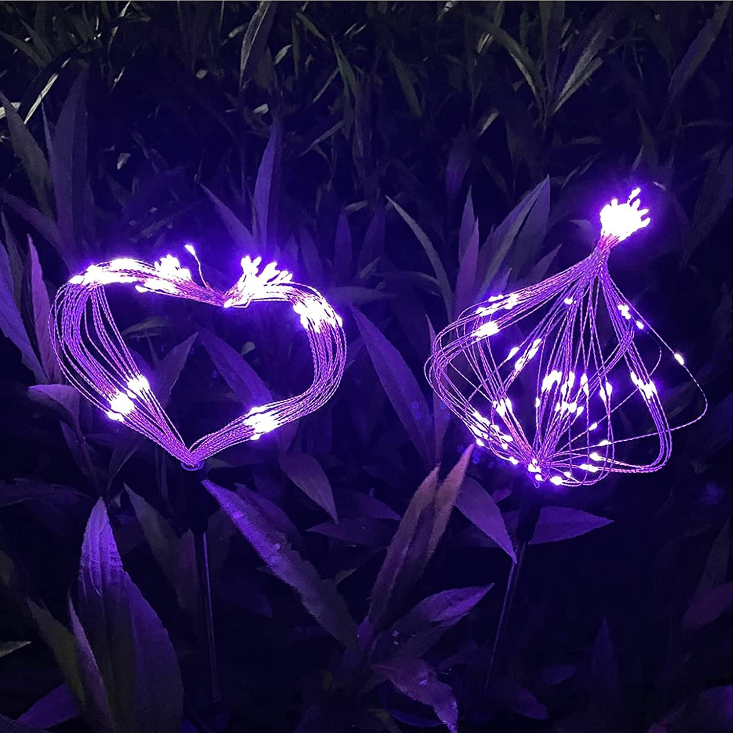 JJGoo Solar Firework Lights, 2 Pack 150 LEDs, Waterproof Outdoor Decorative Lighting, Purple