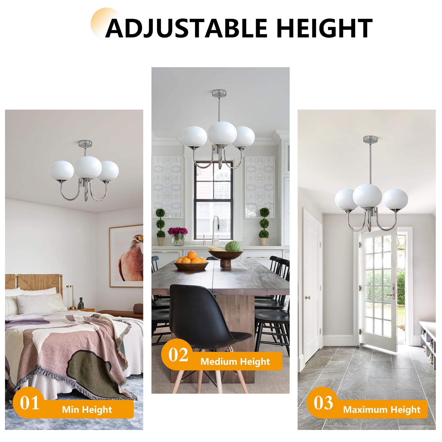 Bokt Modern Sputnik Chandelier 3 Light Glass Globes Silver Chandelier Light Fixture White And Chrome Pendant Lights Vintage Hanging Chandelier For Kitchen Island Dining Room
