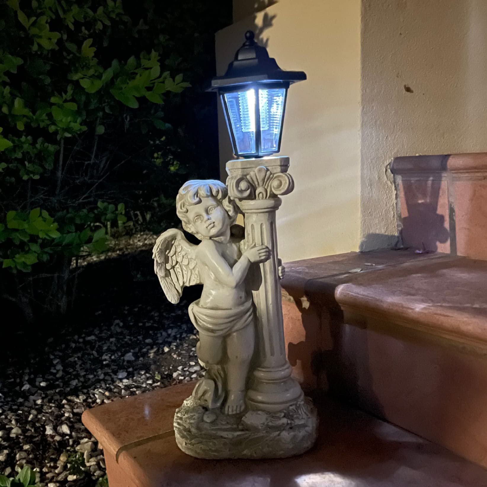 Aloak Angel Statue With Solar Lights (Left) 19.7 Inch, Outdoor Solar Angel Garden Statue With Roma Pillar For Garden Lawn Deocr, Christian Religious Gift
