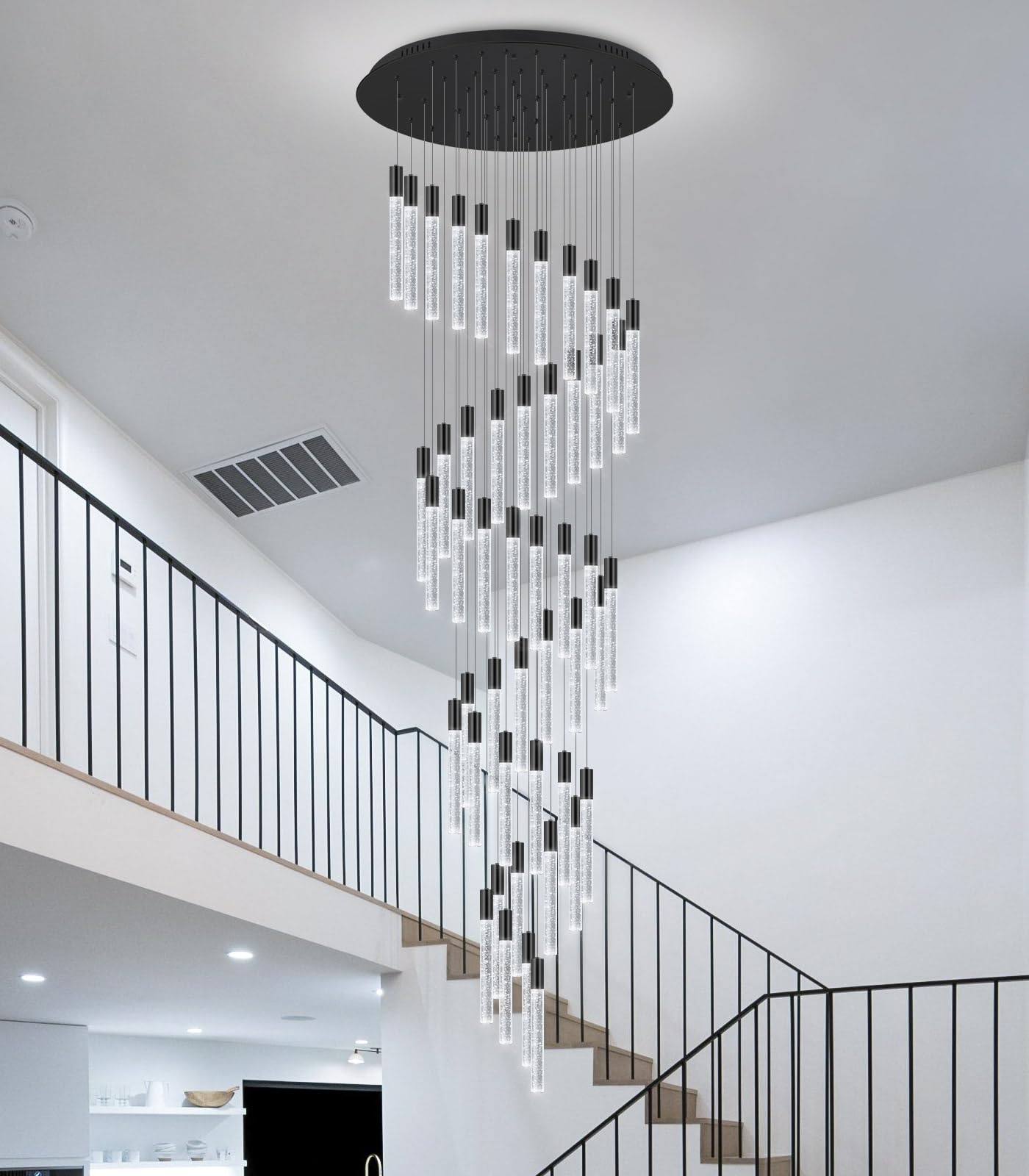 20 Foot 48-Lights Chandeliers For Living Room Entryway High Ceiling Light Chandelier Led Crystal Pendants Light Sloped Ceiling C