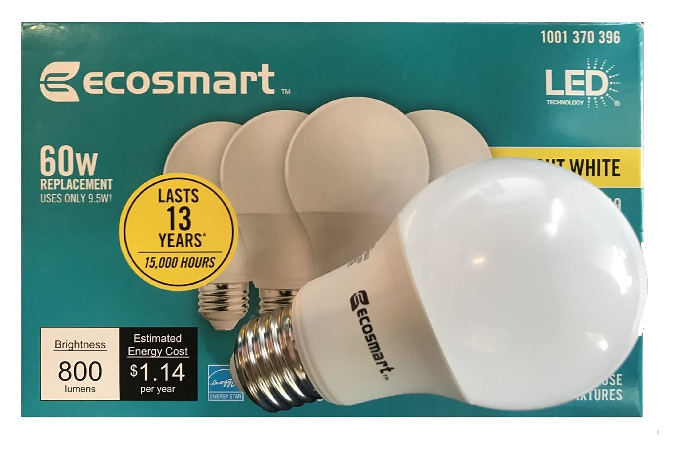 Led Technology 60W Equivalent A19 Dimmable Led Bulb, Bright White, Energy Star, 4-Pack