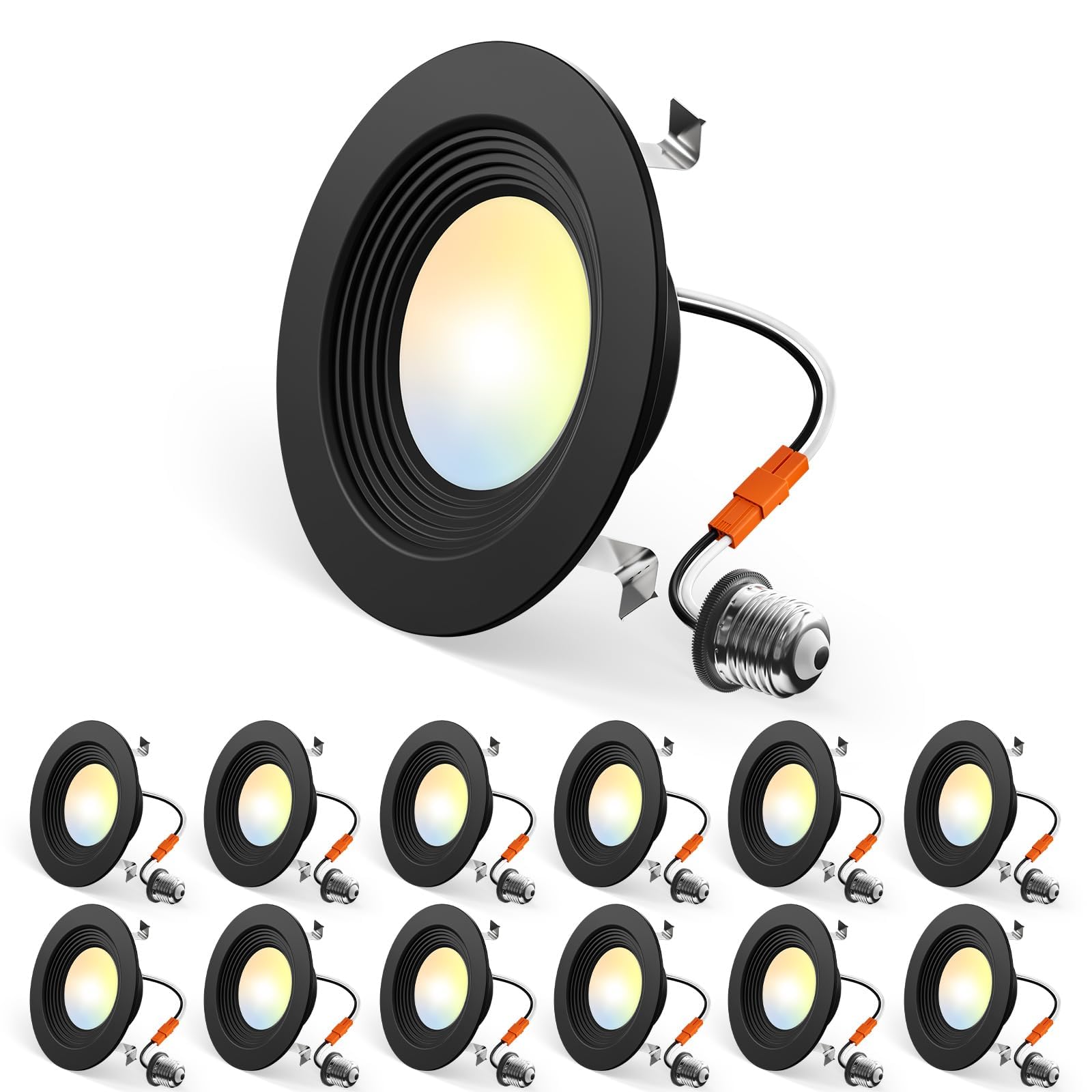 Amico 4 Inch 5CCT LED Recessed Lighting 12 Pack, Dimmable, Damp Rated, 9W=60W, Can Lights with Baffle Trim, Retrofit Installatio