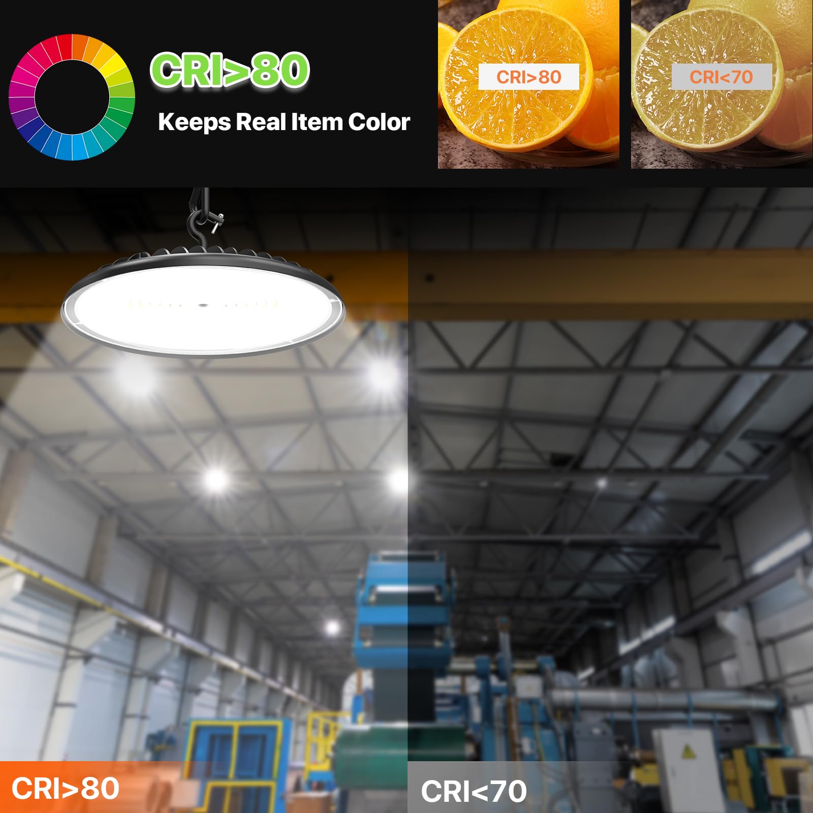 Glitgate LED High Bay Light 200W 28000LM IP65 Waterproof HBL05 Black for Warehouse and Factory