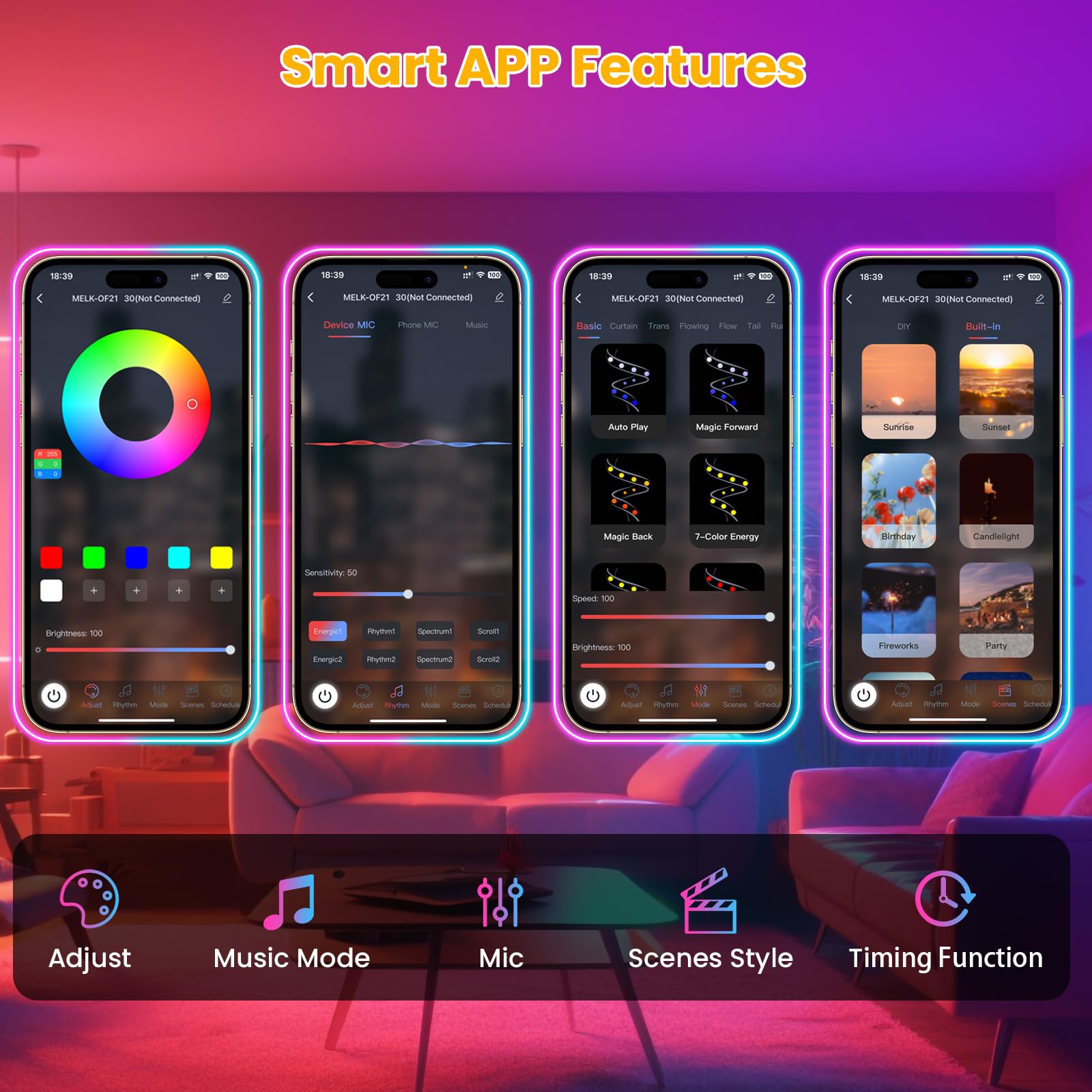 Led Neon Rope Lights 16.4Ft Music Sync Rgb+Ic Flexible Rope Color Changing Control With App/Remote Multiple Modes Ip67 Waterproof Neon Strip Lights For Bedroom Outdoors Indoor