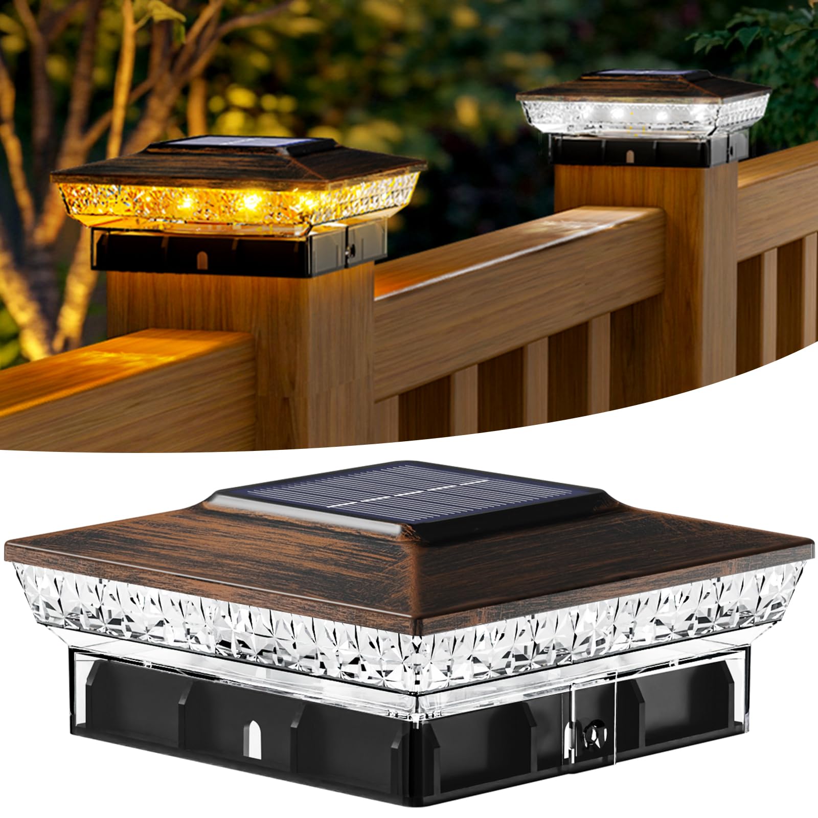 Btfarm 4X4 Solar Post Cap Lights Outdoor  2 Modes 16 Led Deck Fence Post Lights  1 Pack Waterproof Solar Powered Lighting Outside Fit 4X4 3.5X3.5 Wooden/Vinyl For Porch Patio Garden  Copper