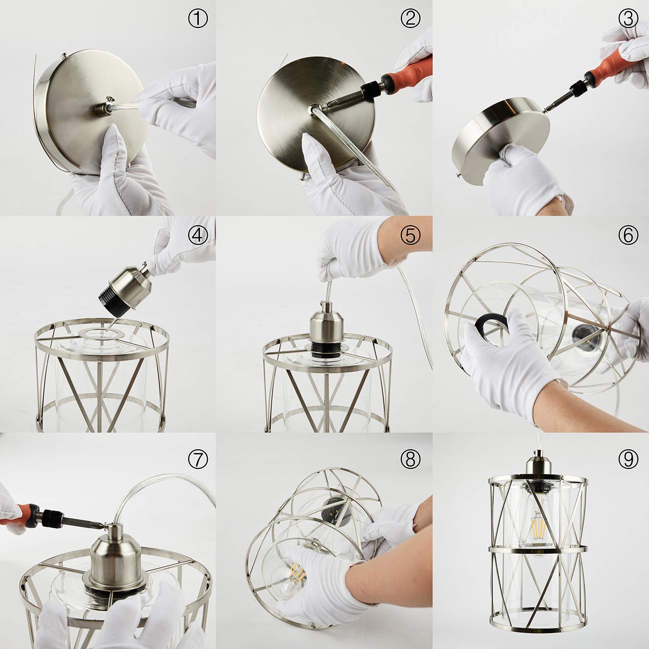 Shengqingtop Modern Mini Pendant Light With Clear Glass, Brushed Nickel Transitional Metal Pendant Lighting Fixture For Kitchen