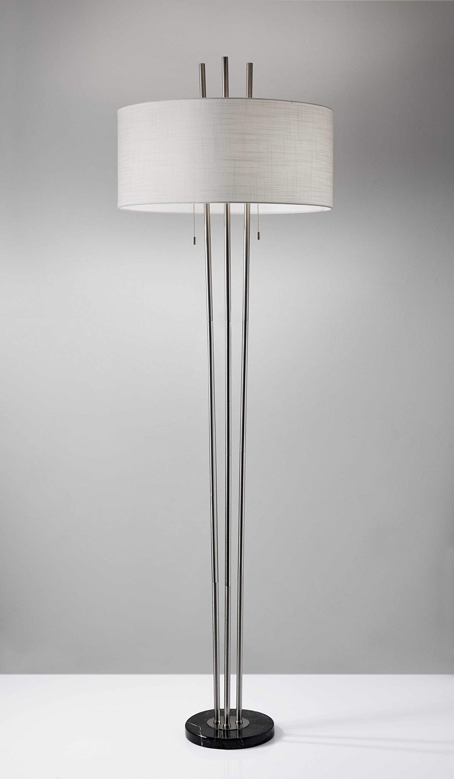 HomeRoots Two Light Traditional Floor Lamp, White Drum Shade, Marble and Metal Construction, 71in Height