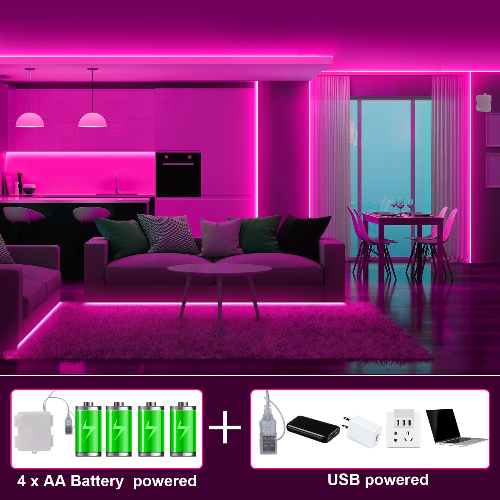 Pink Cob Led Strip Lights Battery Powered With Remote  6.56Ft 640Led Light Strip Dimmable Cuttable Flexible Wireless Led Tape Light For Gifts  Bedroom  Party  Tv Backlight  Home Lighting Decor