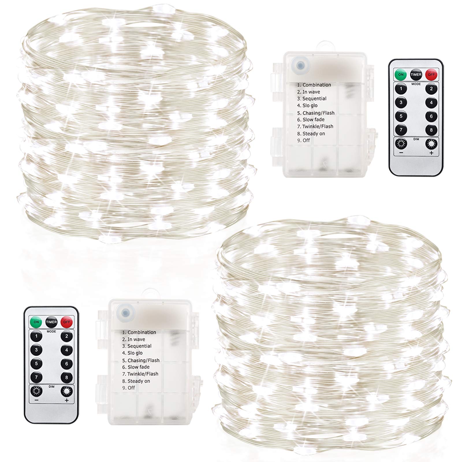 GDEALER Fairy Lights 20 Ft 60 LED Battery Operated Waterproof Twinkle Lights 2 Pack White TS03