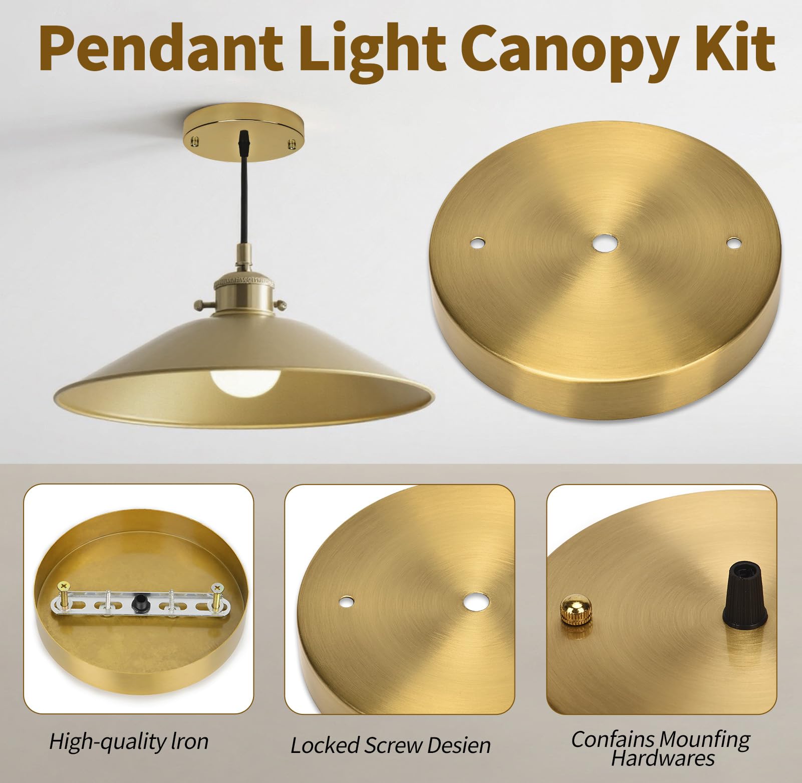 Sangle Sopffy Pendant Light Canopy Kit  4.7 Inches Ceiling Lighting Canopy Kit With All Mounting Hardware Modern Chandelier Ceiling Plate Cover For Pendant Lighting Fixtures (Brass  4.7 Inch)
