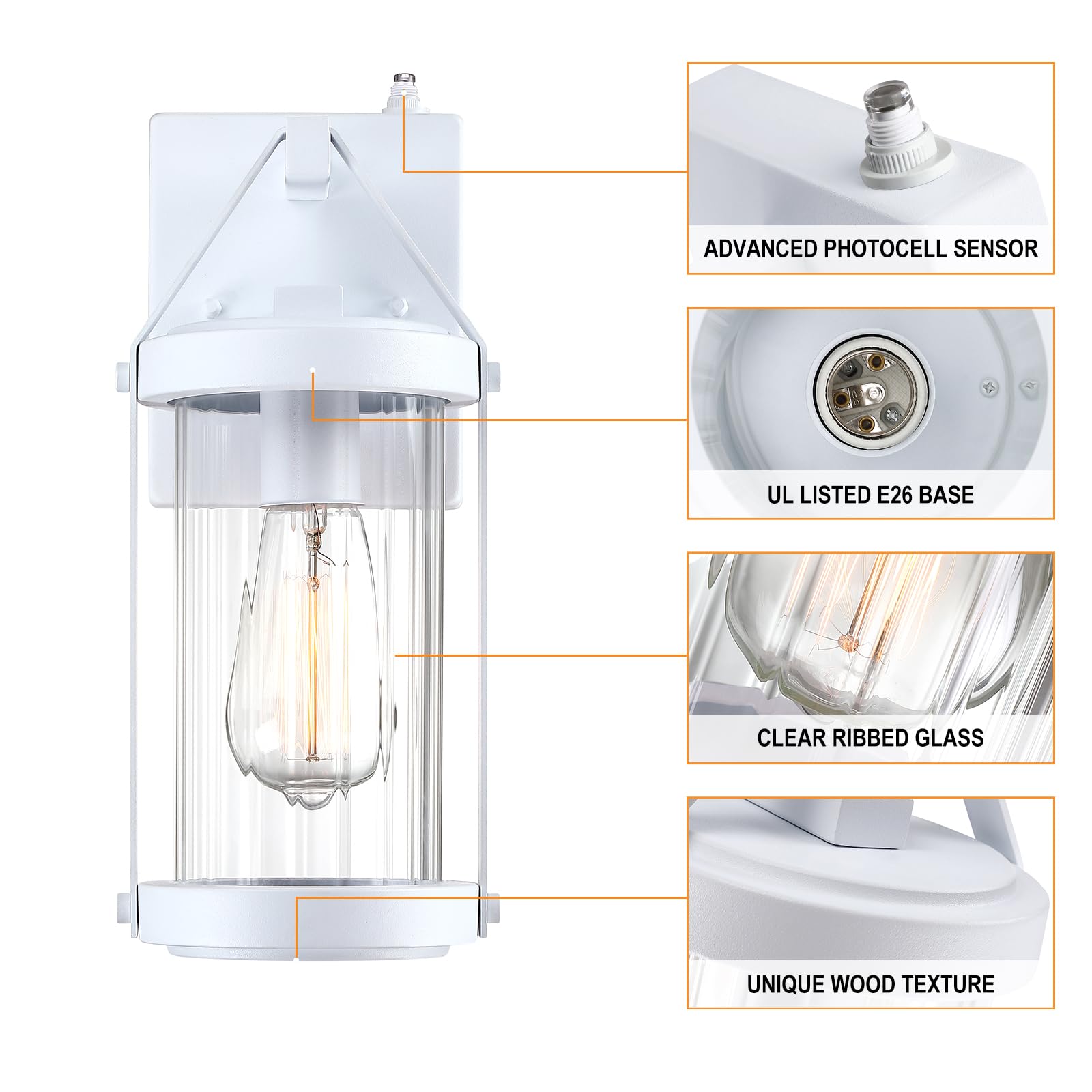 Lonedruid Dusk To Dawn Sensor Outdoor Wall Sconce Lighting White Exterior Porch Lantern Modern Outside Garage Light Fixtures Wat