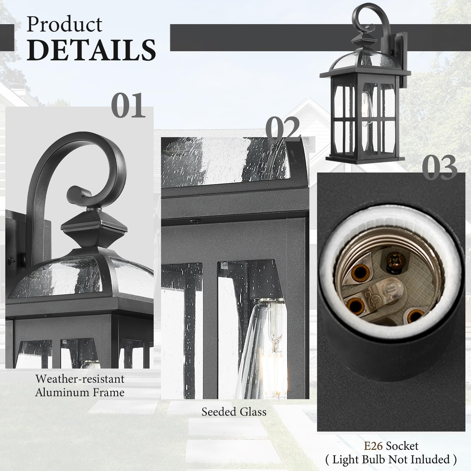 Darkaway 2Pcs Large Outdoor Wall Light  22Inch Exterior Light Fixture With Seeded Glass  Aluminum Outside Lights Sconces Exterior Lighting For House Porch Patio Doorway