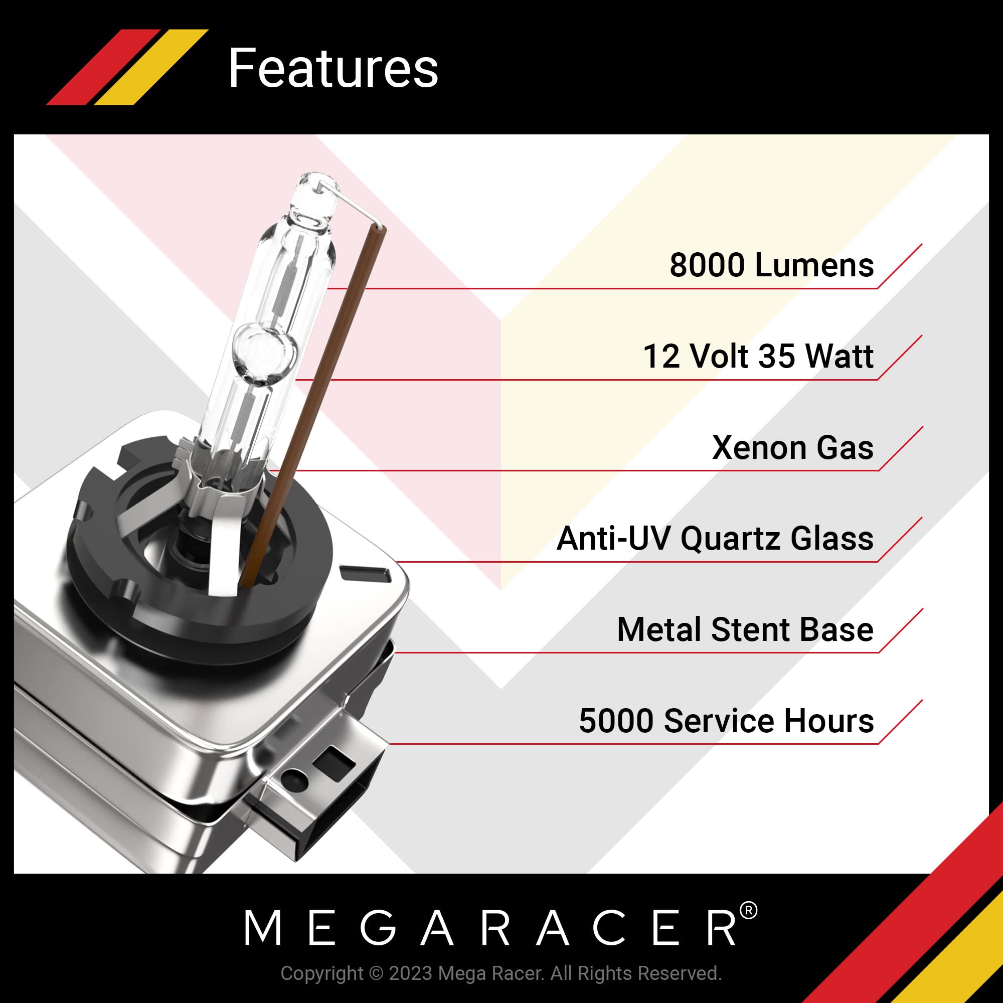 Mega Racer D1R/D1S Hid Headlight Bulb - 8000K Ice Blue 35W Xenon Light Metal Stents Ip68 Waterproof, Pack Of 2