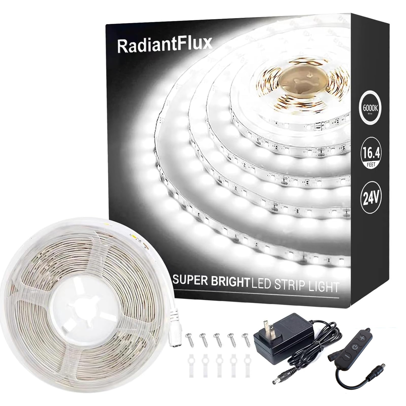 RadiantFlux White Led Strip Lights, Dimmable LED Lights Strip, 16.4ft 300Leds, Super Bright LED Tape Lights for Living Room, Bed