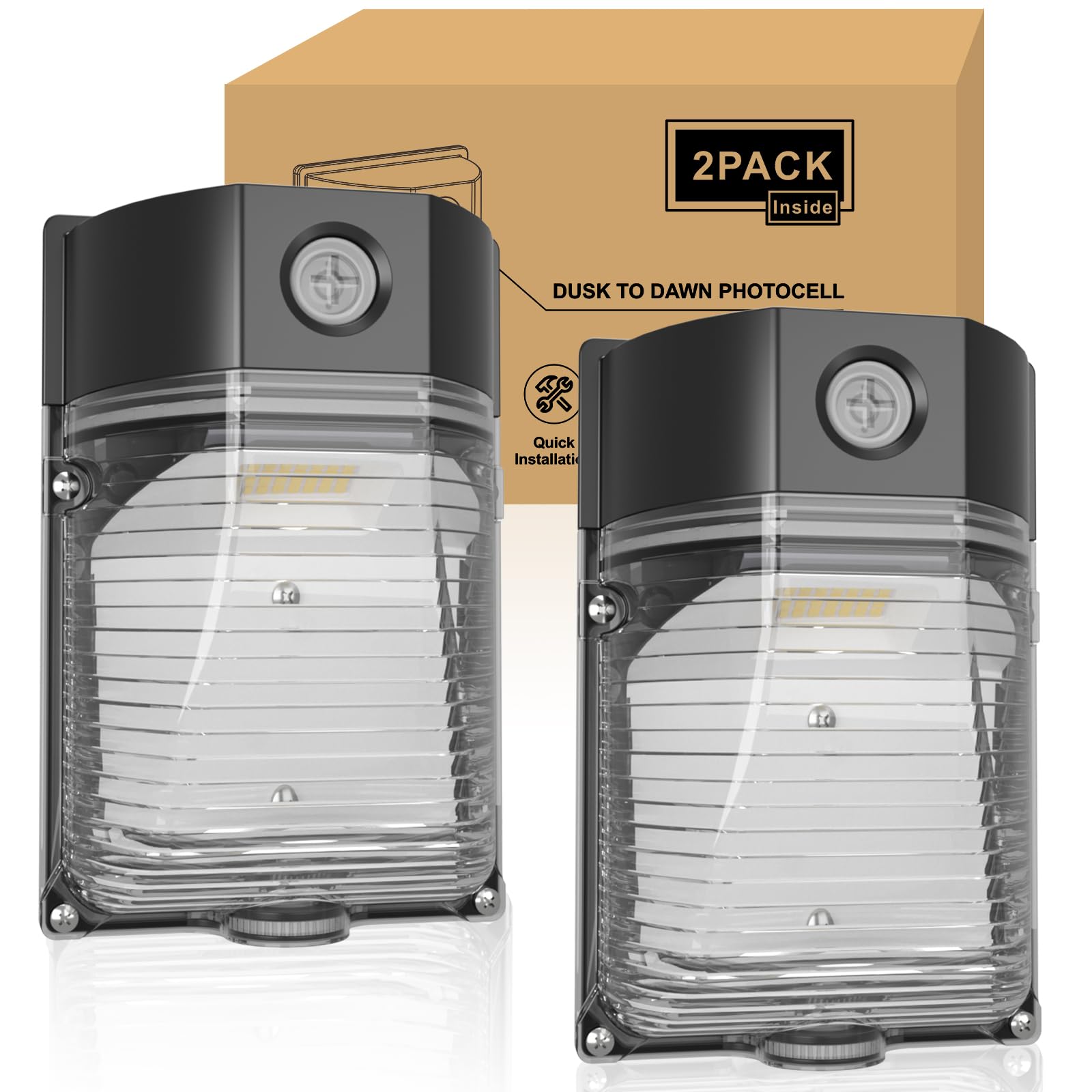 Yxl 2Pack 30W 3600Lm Led Wall Pack Lights With Dusk To Dawn Photocell, Ac100-277V 5000K Wall Pack Lights Outdoor Led, Ip65 Waterproof, Etl Listed, For Porch Garden Garage Warehouse Security Lighting