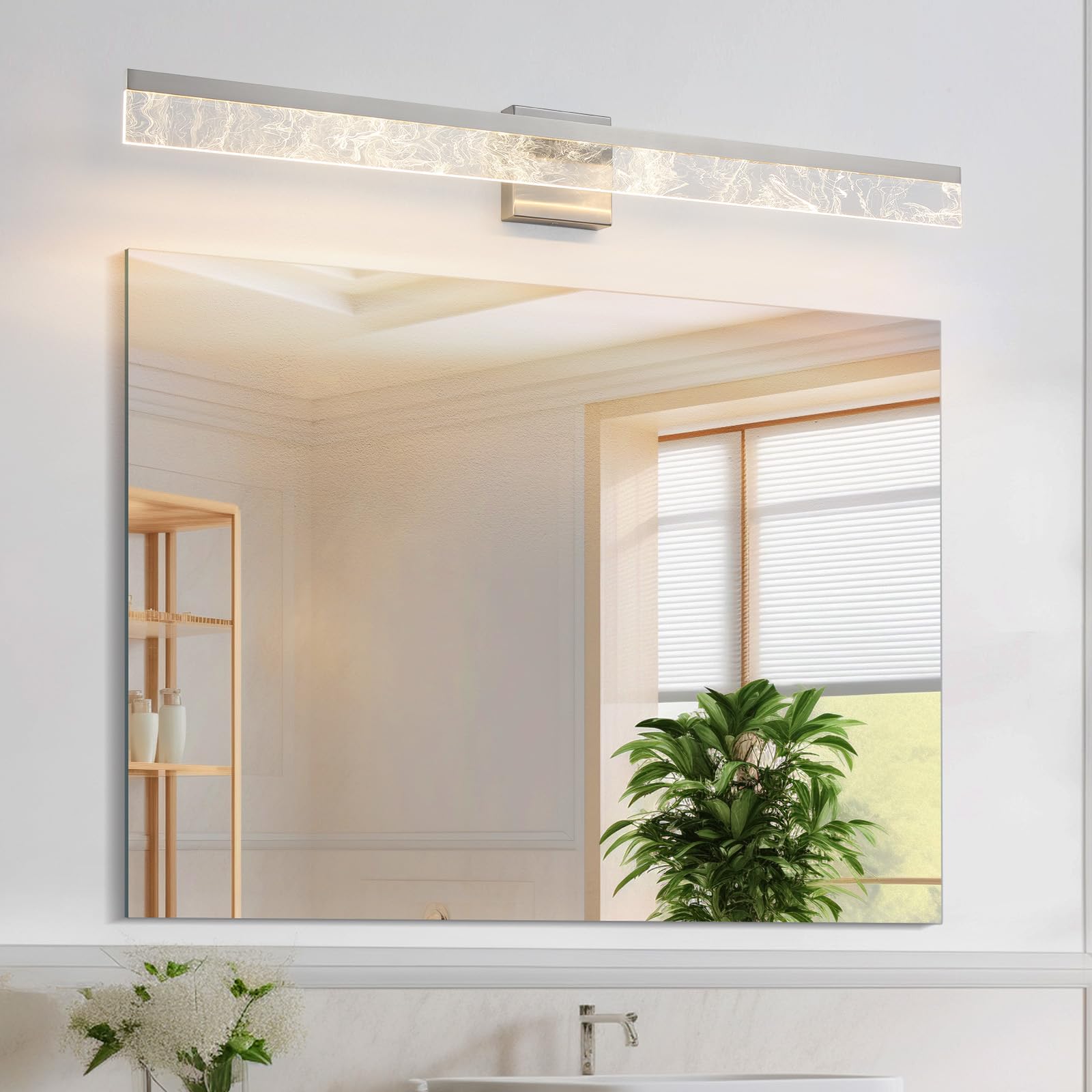 AIJIASI 39 Inch Vanity Light Fixture, 28W Dimmable LED, Modern Wall Mount, Brushed Nickel, Model 8205WL-39SN-US