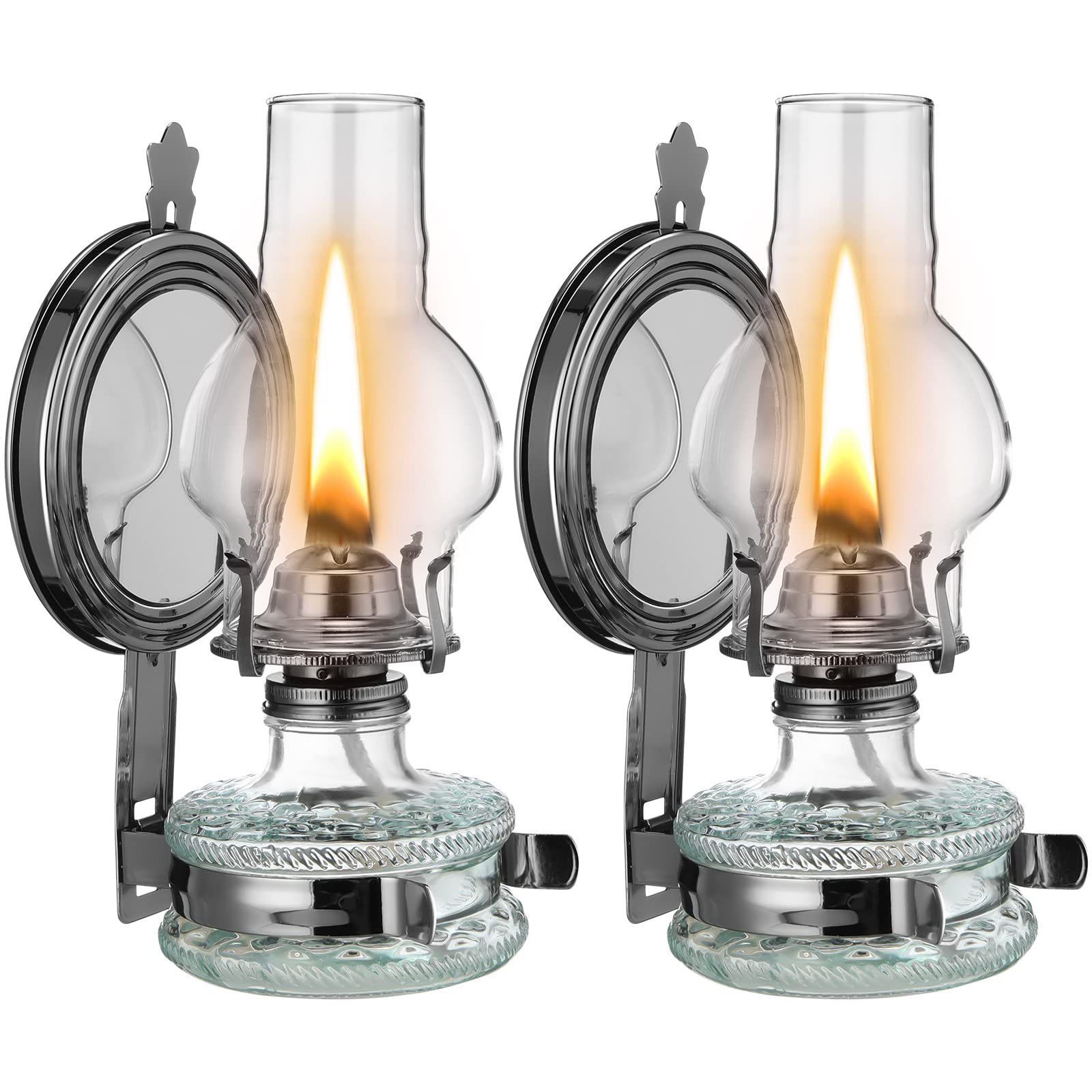 2 Pieces Large Kerosene Lamp Wall Mount Vintage Chamber Oil Lamps Hanging Hurricane Lamp Rustic Glass Clear Oil Lantern for Indo
