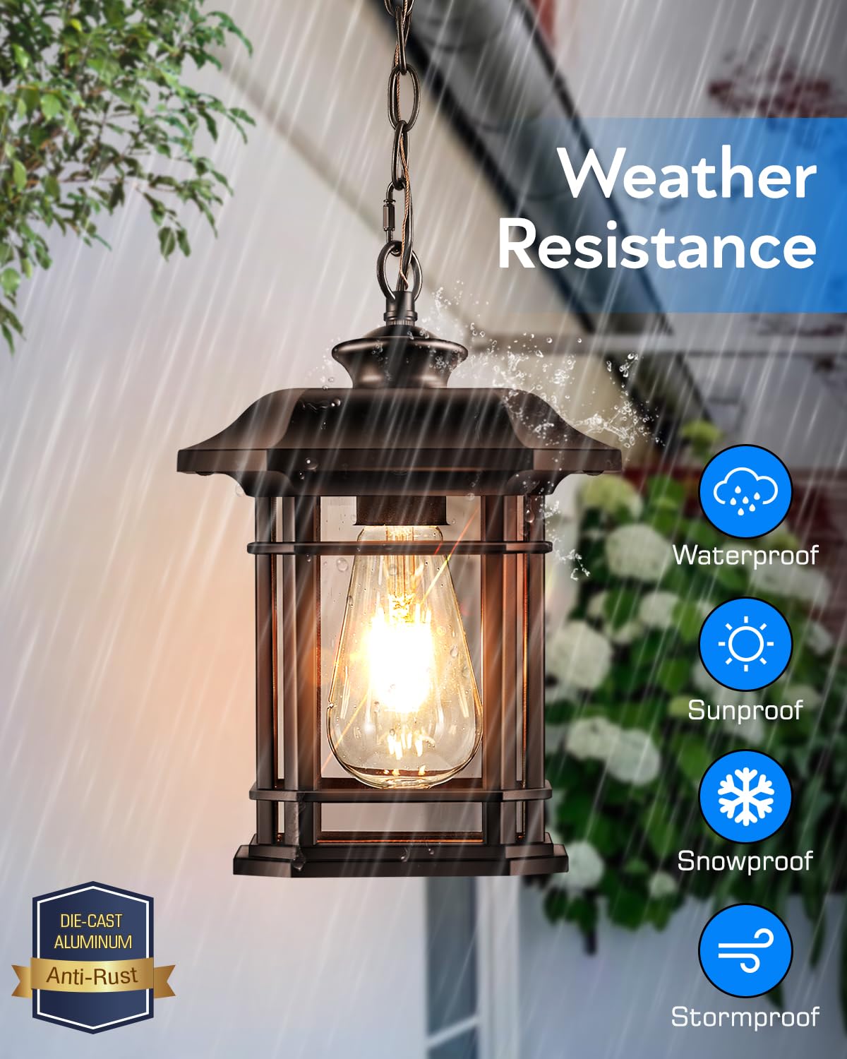 VIANIS Outdoor Pendant Light, Oil-Rubbed Bronze, Waterproof Aluminum Chandelier, Standard Size, Model V83081_BR