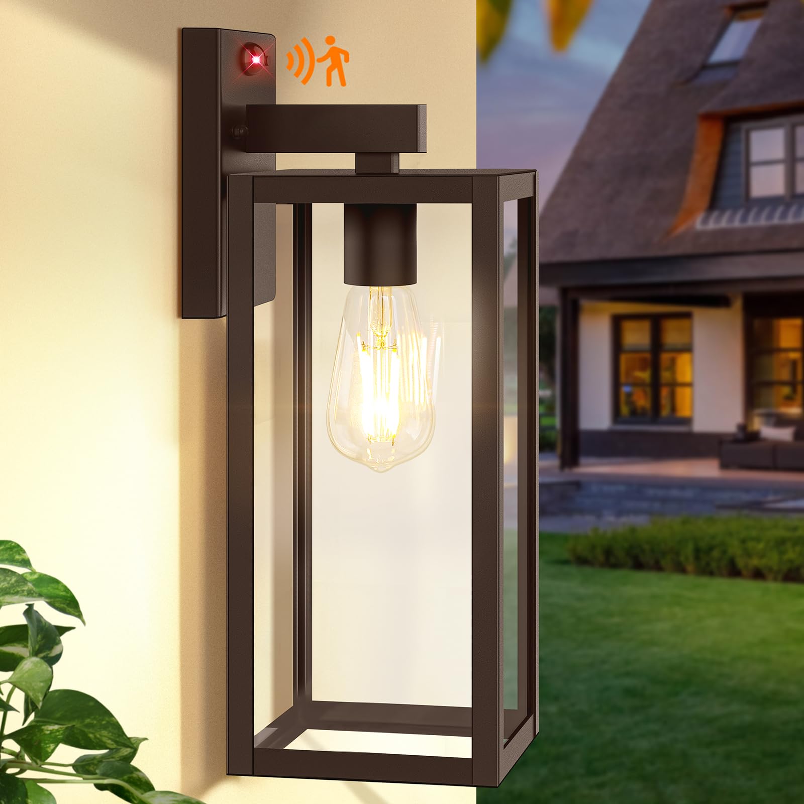 BesLowe Outdoor Wall Light, Motion Sensor, 3 Lighting Modes, 15in, Metal, Brown, Model A925