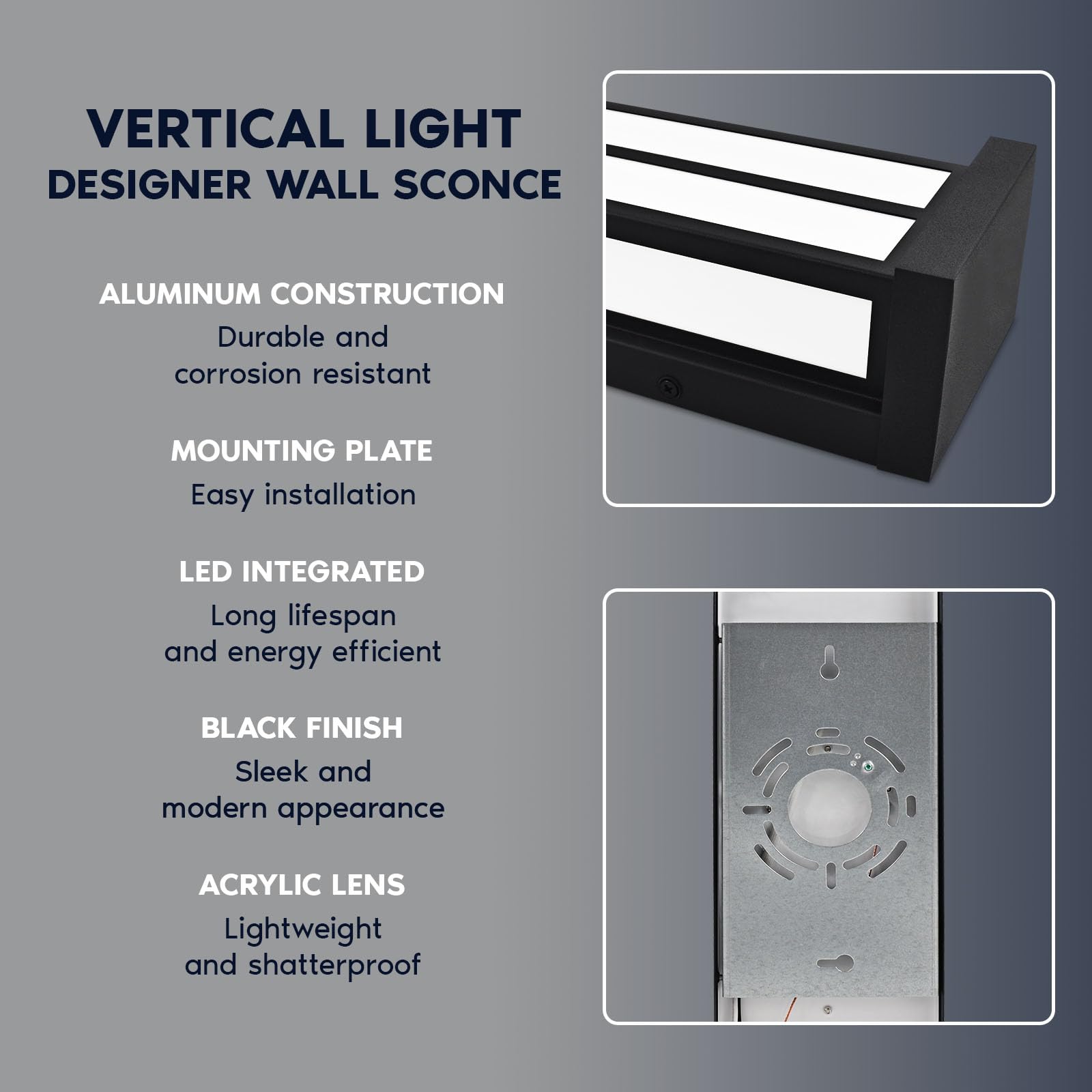 LUXRITE LED Outdoor Wall Sconce, 24in, Black Aluminum, 3CCT 3000K/4000K/5000K, 26W, IP65 Waterproof