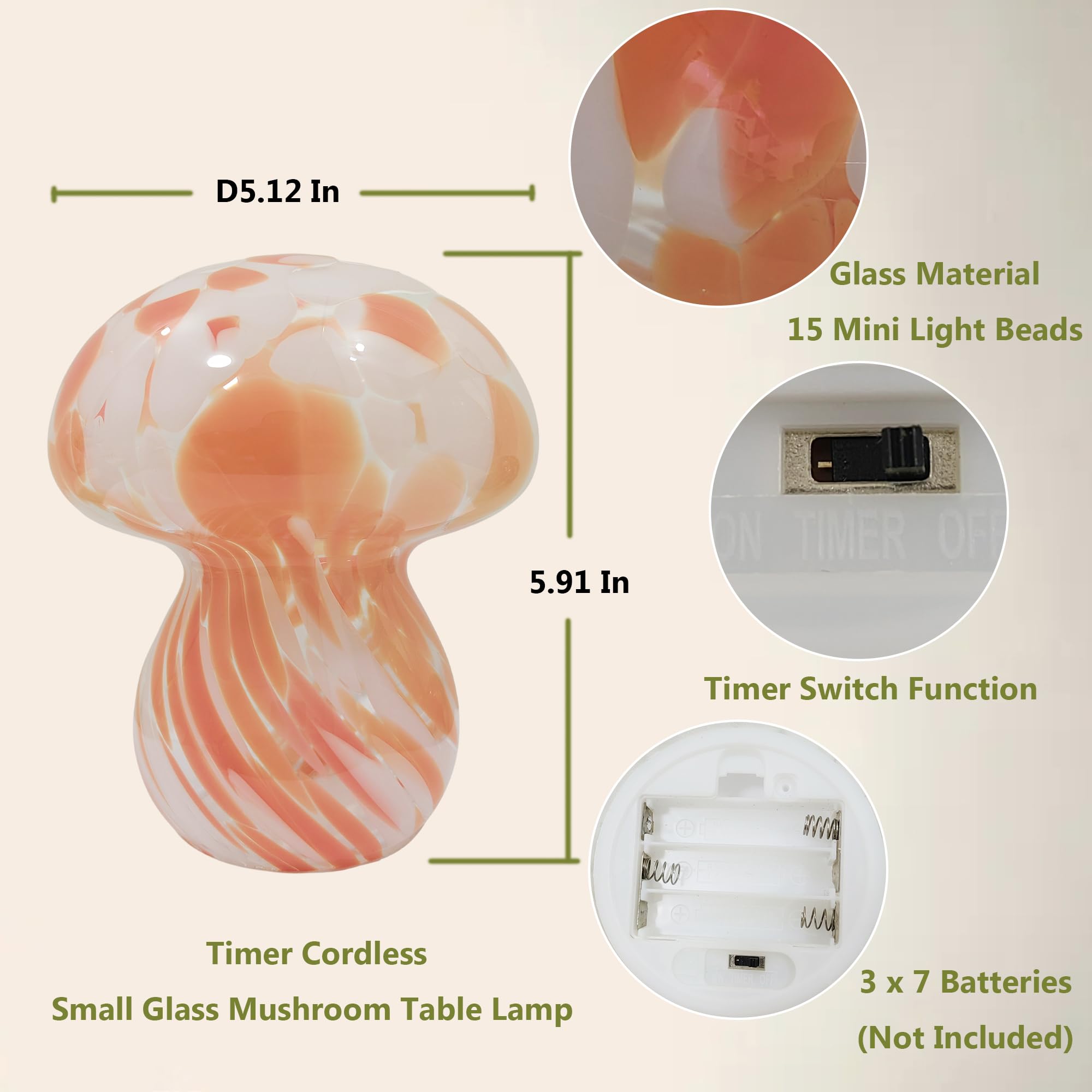Jbgiyosg Mushroom Table Lamps Night Lights Cute Glass Nightstand Bedside Desk Lamps For Bedroom Living Study(Bulb Included) - Re