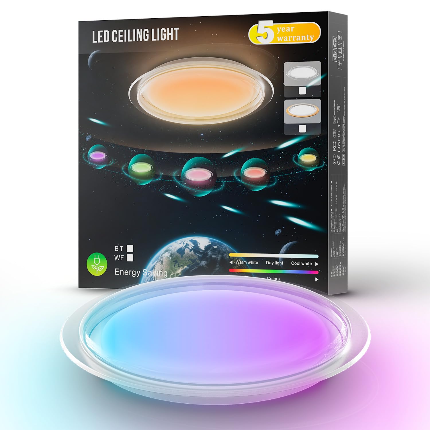 Ghettalinn LED Ceiling Light with Bluetooth Speaker 21 inch Smart RGB Ceiling Light Fixture, Compatible with Alexa & Google Home