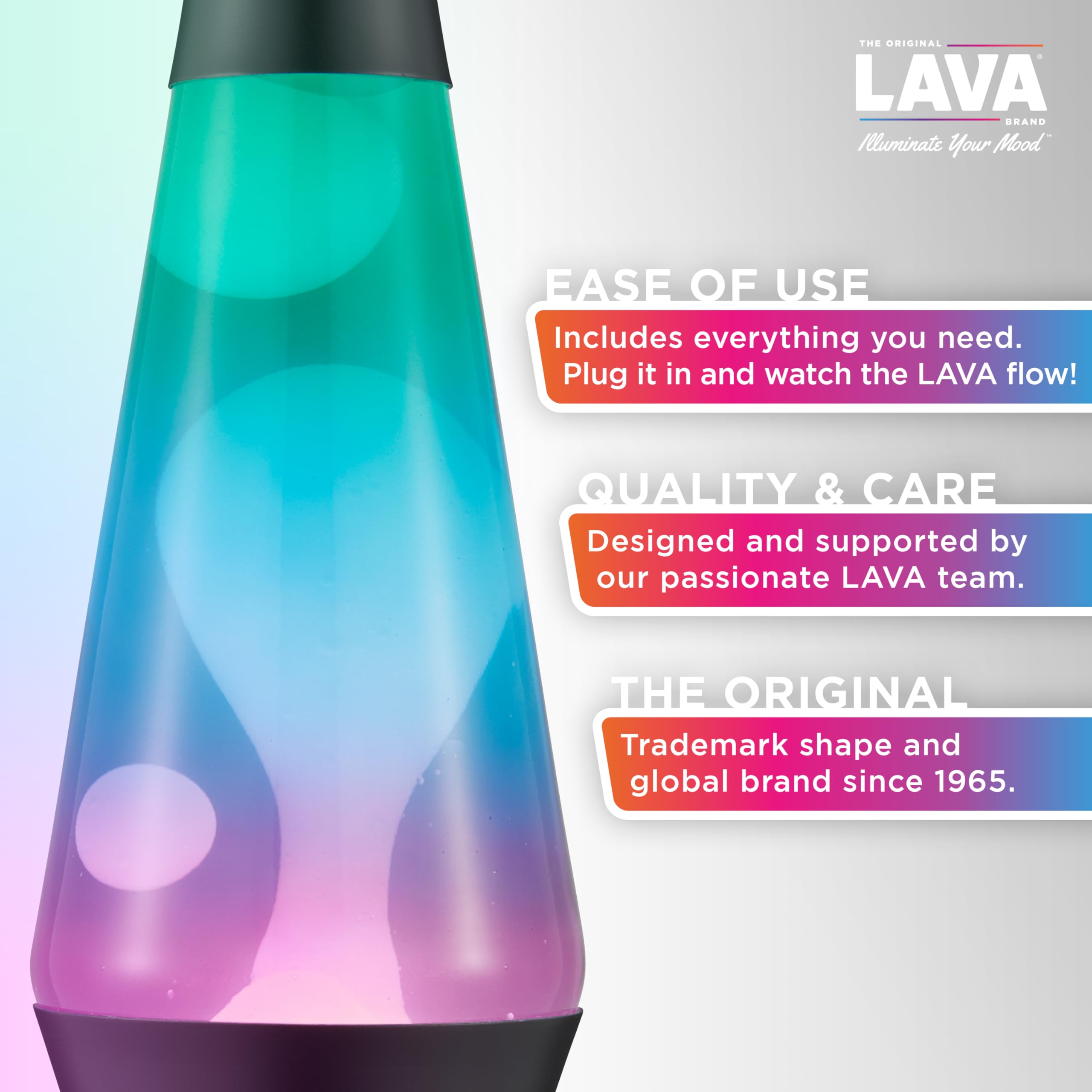 Lava Original Lamp - Classic Liquid Motion - 14.5in - Gunmetal Grey - Tri-Colored Green/Blue/Purple - Model #2098