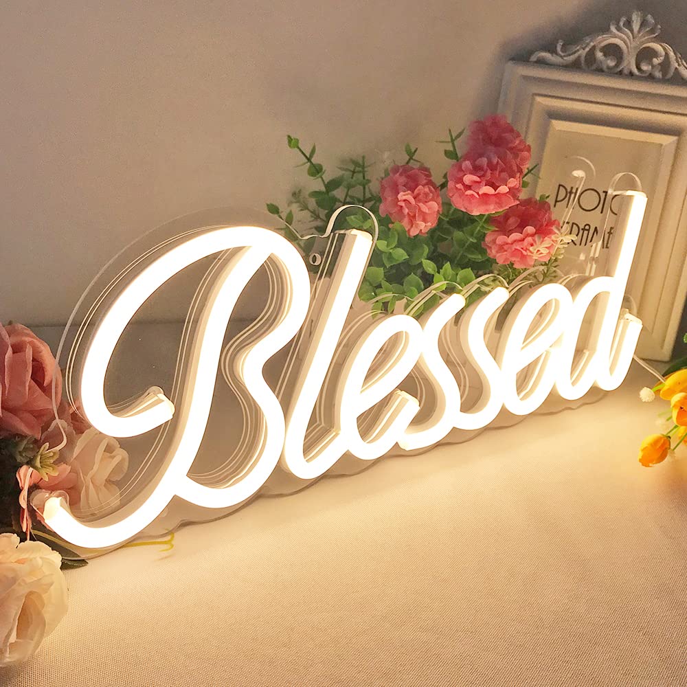 Colysor Blessed Neon Sign, LED Wall Decor, 17x7 inches, Warm White, 5V USB Powered, Model CL-002