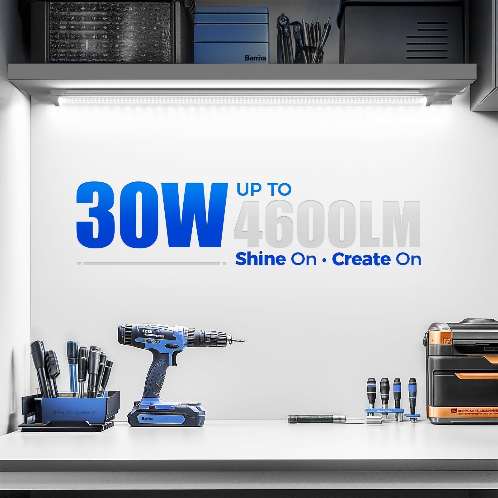 Barrina Led Shop Light, 3Ft 30W 4600Lm 5000K, Daylight White Hight Output Linkable For Workshop, V Shaped Clear Cover T8 Led Sho