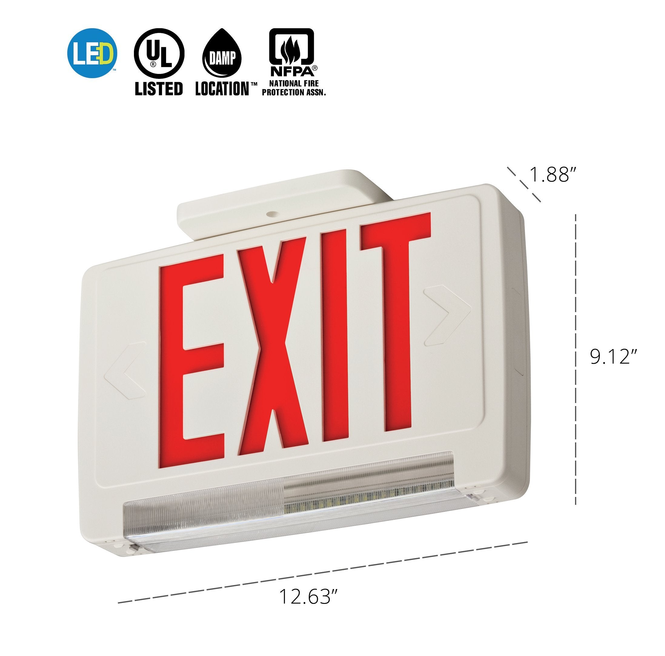 Lithonia Lighting Ecbr M6 Led Exit And Emergency Light Bar Combo Fixture With Back Up Battery, 3 Watts, Damp Listed, Red Letters