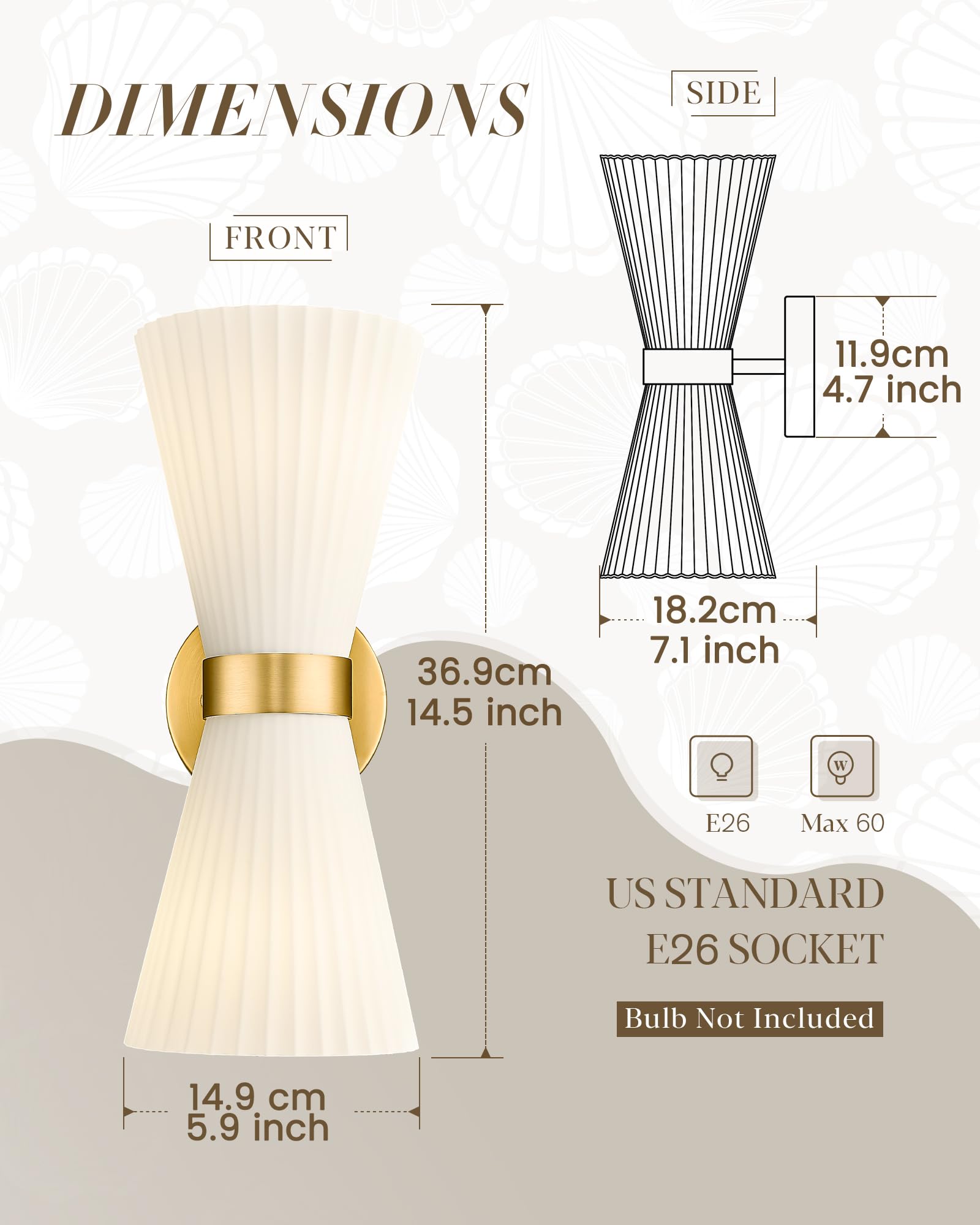 Gold Sconce Wall Lighting  Hwh Single Wall Vanity Light Fixture Brushed Gold Wall Sconce Lamp  Modern Indoor Up Down Wall Light With Frosted Milk White Striped Glass Shade  5Hzg97B-2W Bg