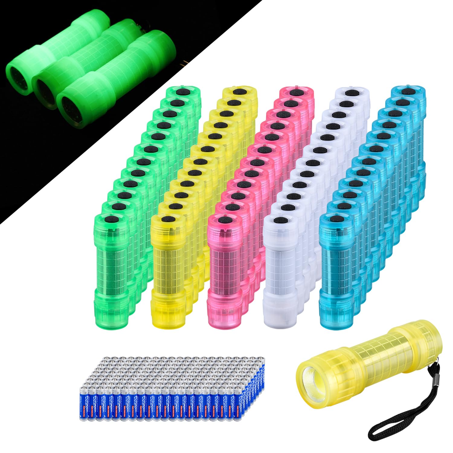 KunHe 60 Pack Glow in Dark Flashlights Small Mini Flashlight for Kids Bulk flashlights with Batteries Included Gift for Kids Bir