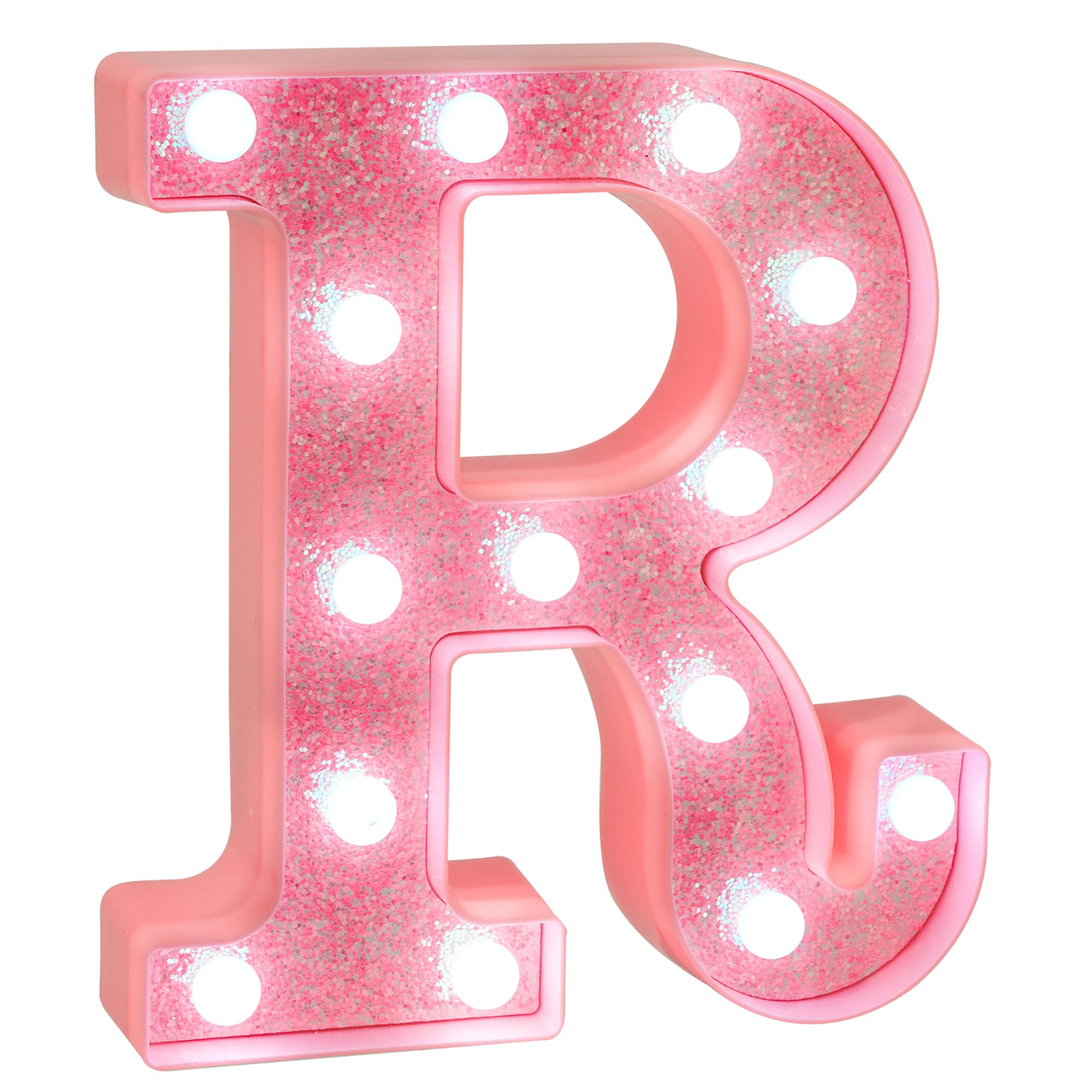 EUFONY Pink Glitter LED Marquee Light Up Letter R with Cool White Lights, Battery-Powered Alphabet Letter Sign for Girls Gift, B