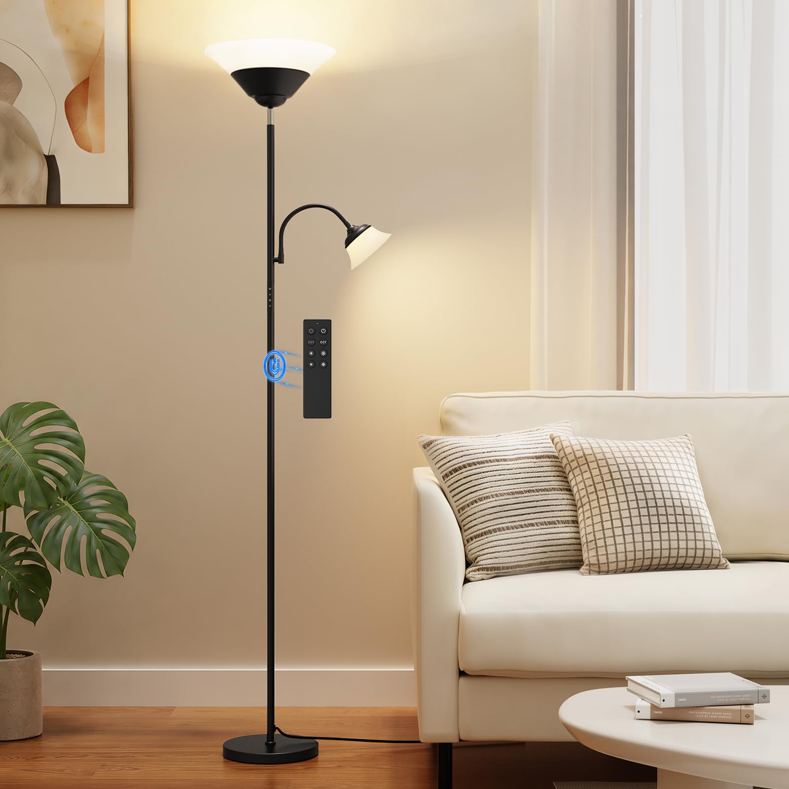 SIBRILLE 2-in-1 Torchiere Floor Lamp, 34W Super Bright LED Standing Lamp with Remote & Touch Control, 72 Dimmable Adjustable Cor