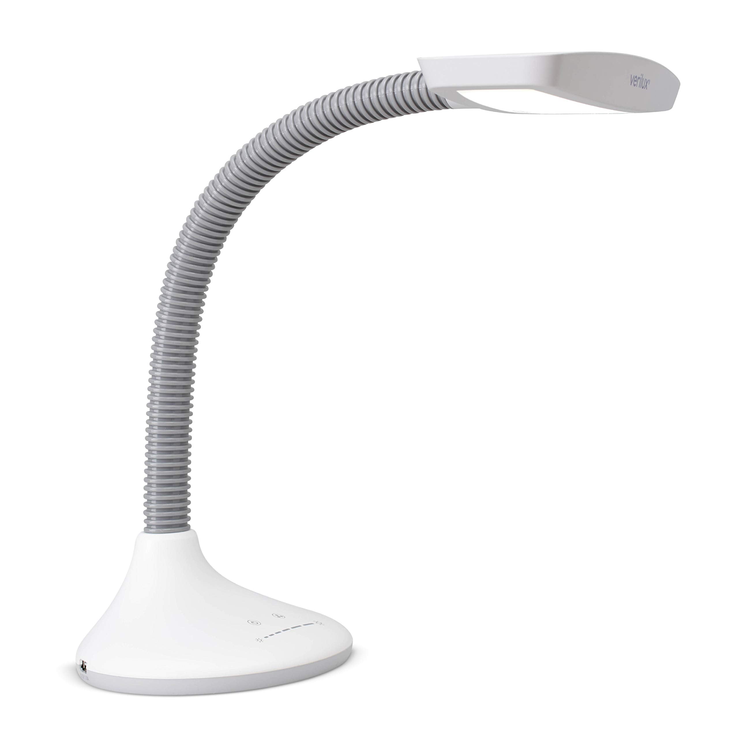 Verilux Smartlight Led Desk Lamp - Adjustable Brightness, Usb Port, Reduces Eye Strain - White