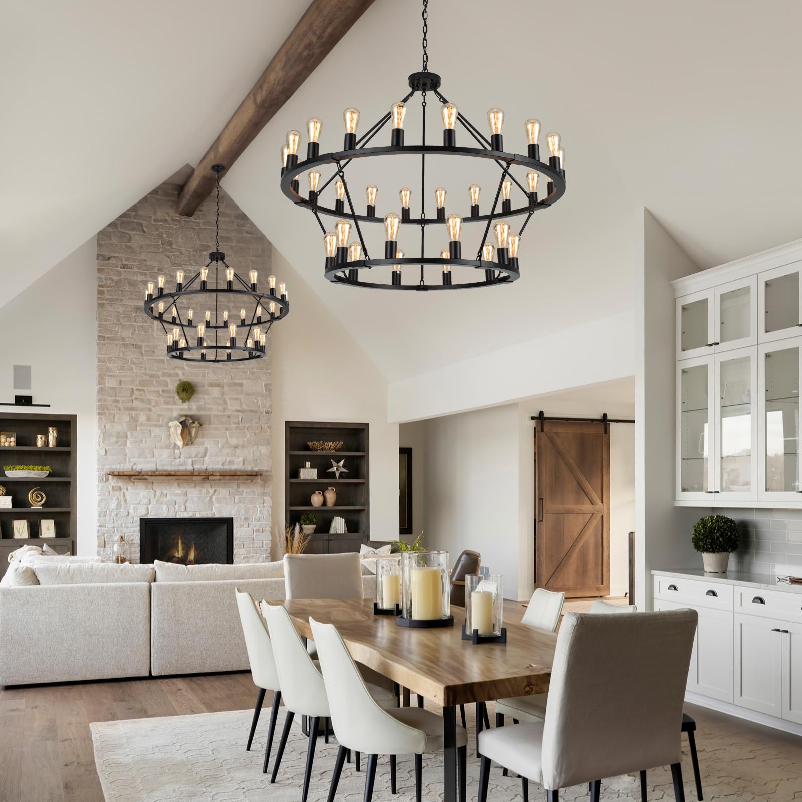 Senyshilon Large Black Wagon Wheel Chandelier, 30-Lights 48&quot; Farmhouse Light Fixture