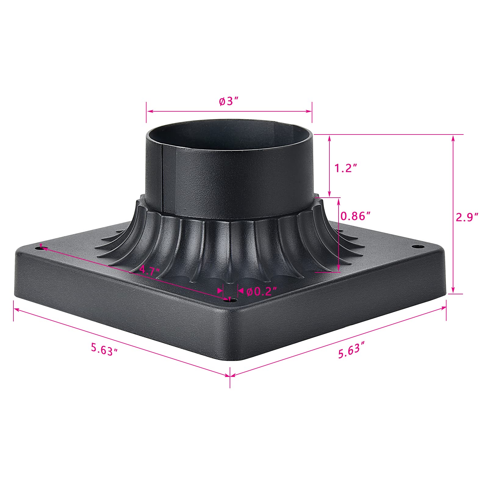 Mrsconce Pier Mount Base 2 Pack , Cast Aluminum Outdoor Post Light Adapter For Deck Porch Patio In Black Finish 5.6'' W*5.6'' L