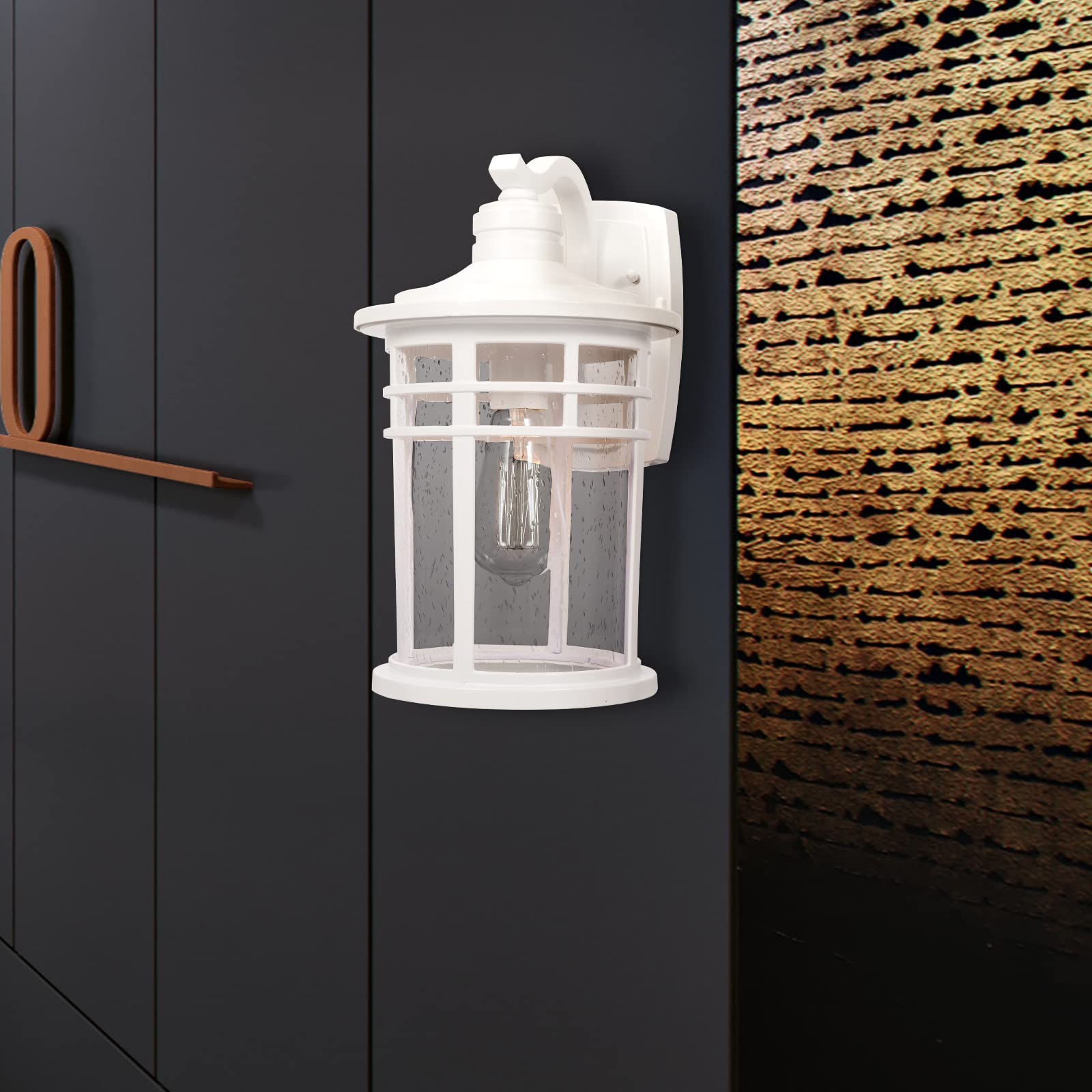 Darkaway Large Outdoor Wall Sconces - 15" Waterproof Seeded Glass Lights, White Aluminum, Model 6X20B-M WH for Patio, Yard, Garage