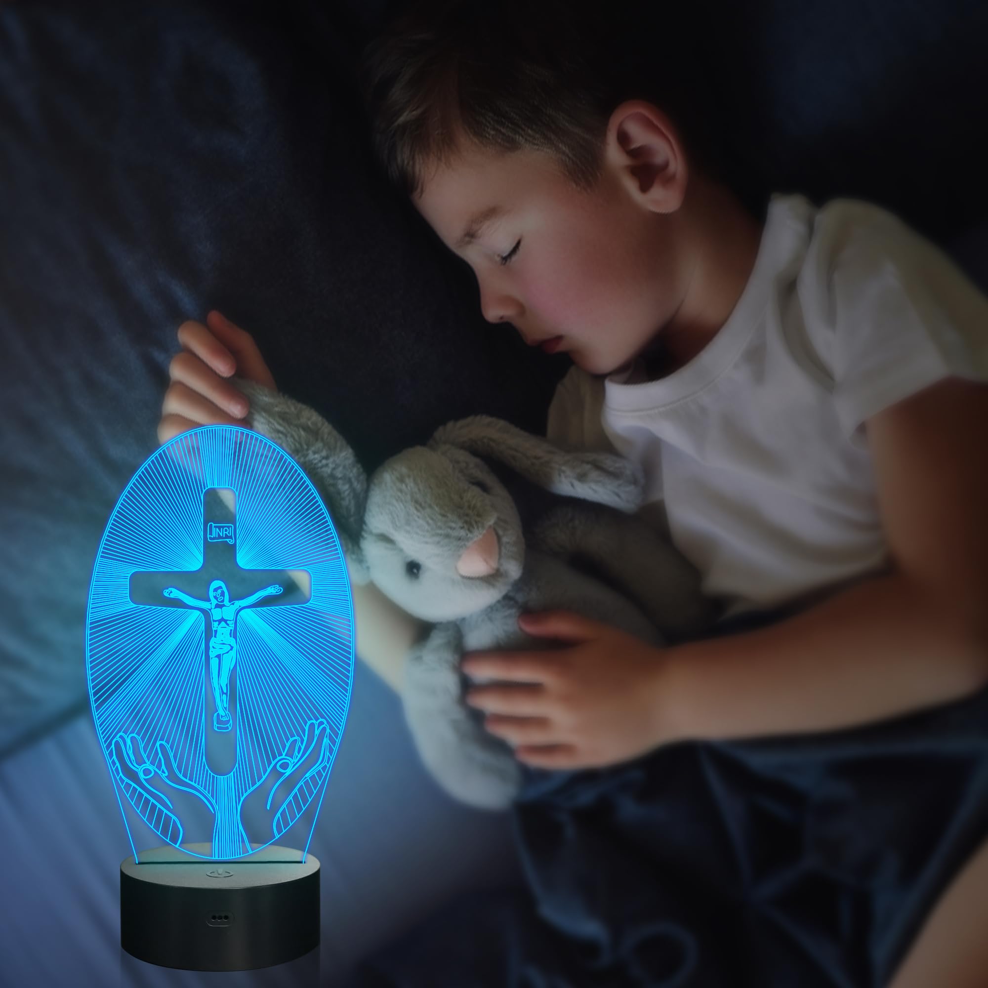 Attivolife Cross 3D Night Light, 16 Color LED Lamp with Remote, 7 x 5.9 x 3.14 inches, White, Model FS-2810-