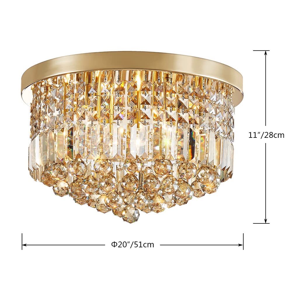 SM Saint Mossi 9 Light Raindrop Chandelier, E12, H 11in x D 20in, Champagne Crystal & Gold Finish, Model SM-DY-22002-CA