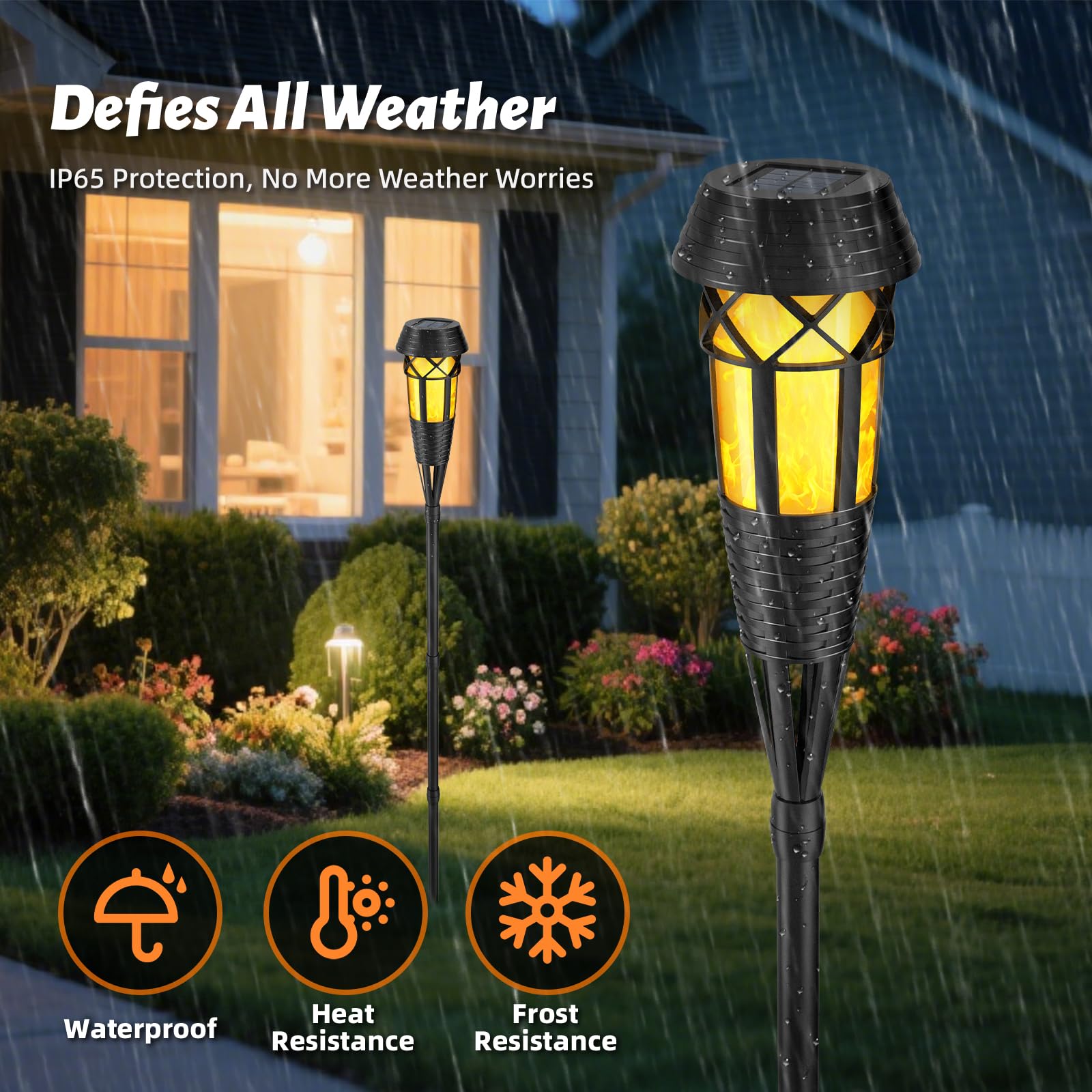 Evelynsun Solar Garden Lights - Flickering Flames Torch - Waterproof - 8 Pack - Black - Model 791126943424