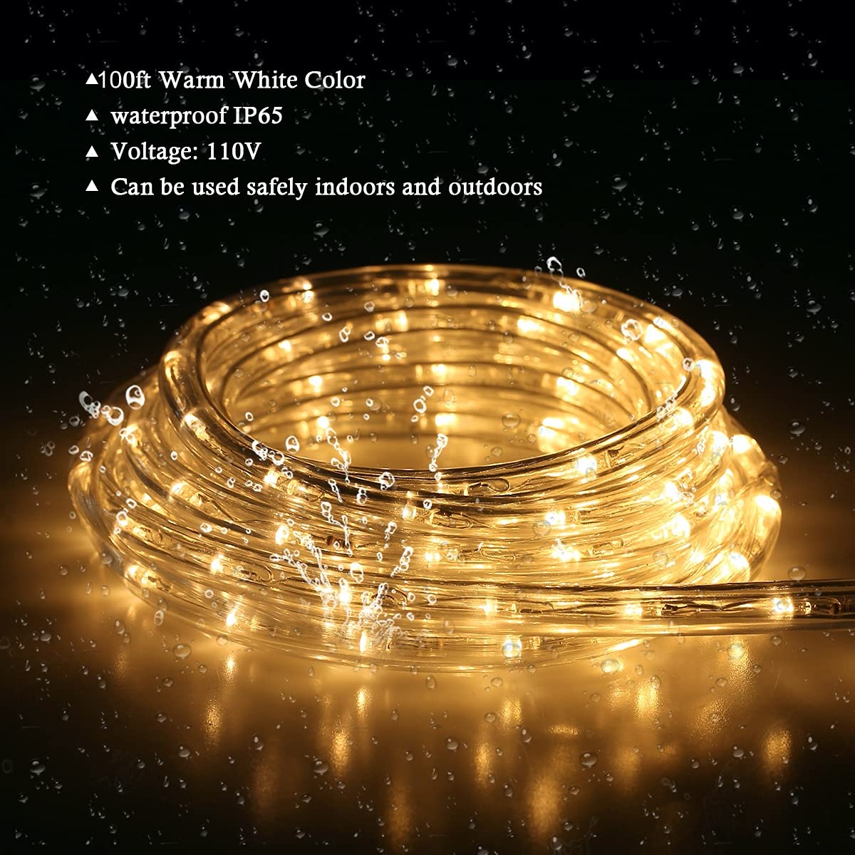 Tuanchuanrp 100Ft Warm White Led Rope Lights - Waterproof Outdoor String Lights For Garden & Christmas