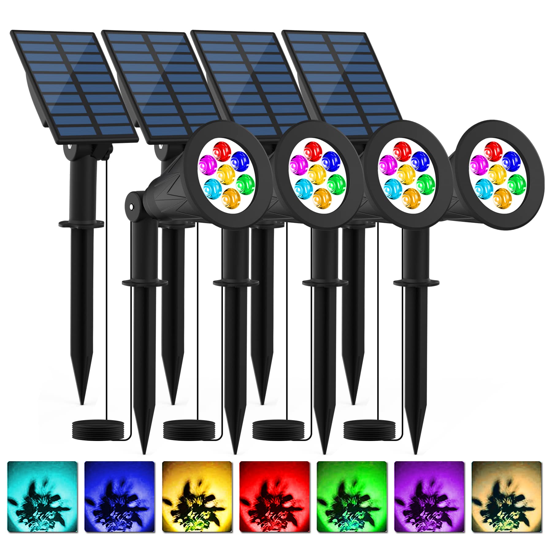 Christmas Solar Landscape Spotlights Color Changing 4 Pack, T-SUNUS Halloween Solar Spot Lights Outdoor Waterproof Garden Pond L