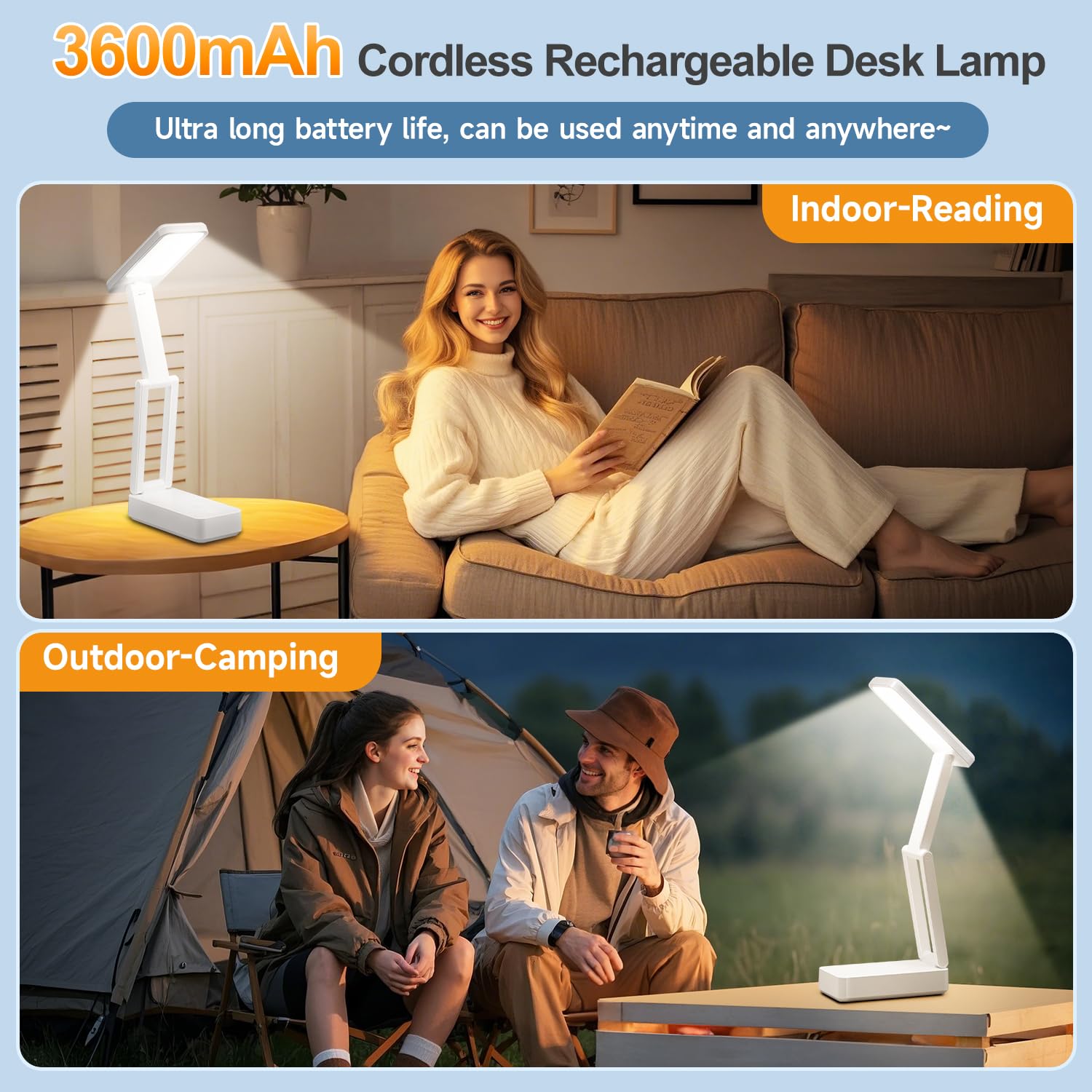 COOLNIGHT Desk Lamp Mini Light, 3600mAh, Dimmable, Wireless, Portable, White, Model WH-C30