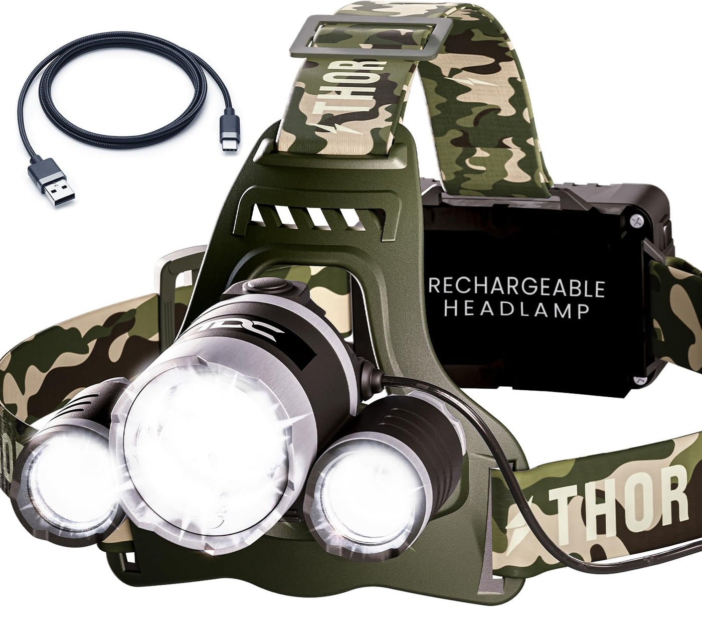 camo led rechargeable flashlight TDC Camo Rechargeable Headlamp - Zoomable Led Headlamp - Headlamp Flashlight USB - Waterproof Headlamps for Adults - Head Lamps Outdoor Led Rechargeable