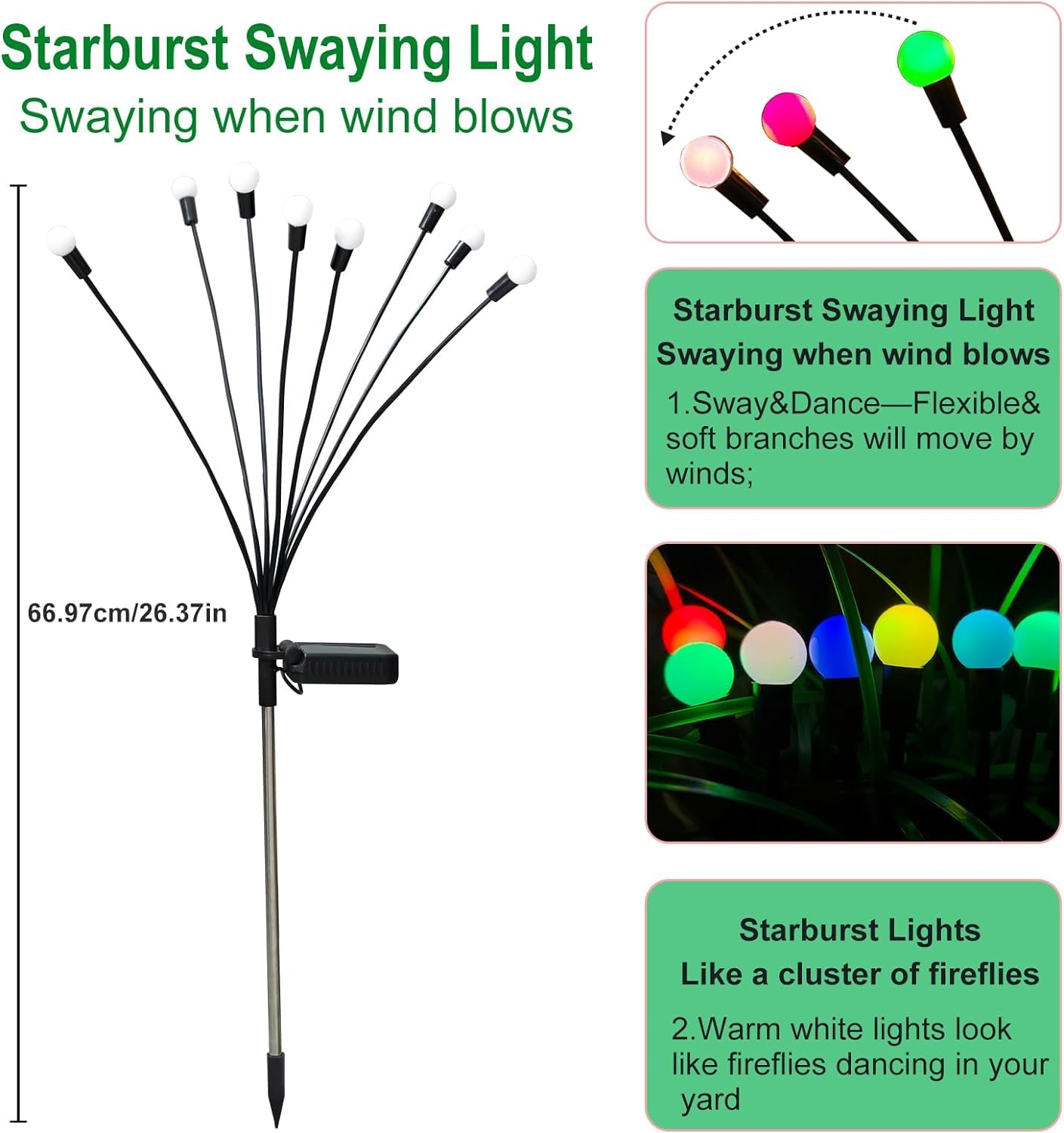 Kohlrabi Solar Garden Lights, 20 Led Multicolor Firefly Lights, 2 Pack, Waterproof For Outdoor Decor