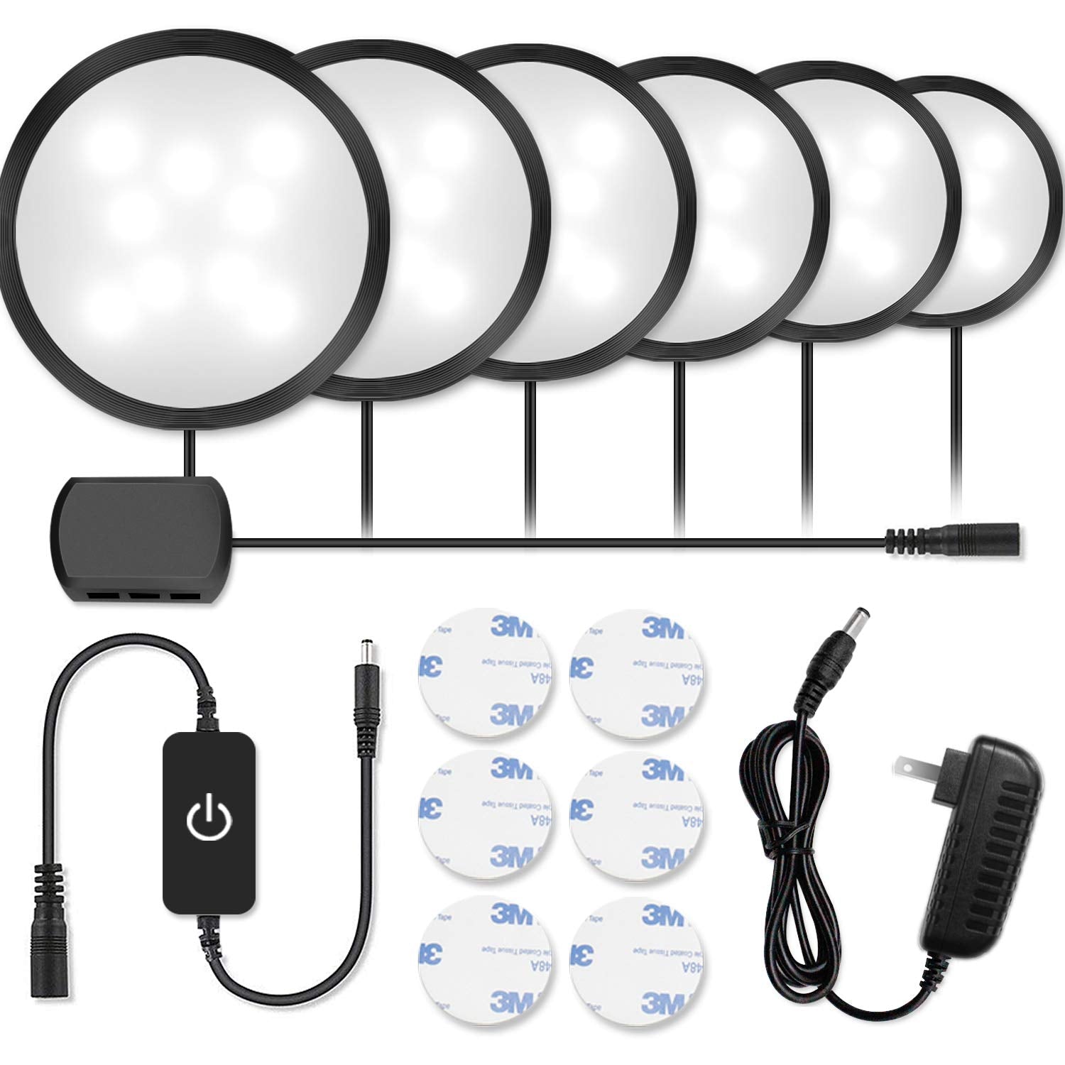 YGS-Tech LED Under Cabinet Lighting Kit, 1020 Lumens, 5000K Daylight White, Aluminum, 6 Pack, Black Trim