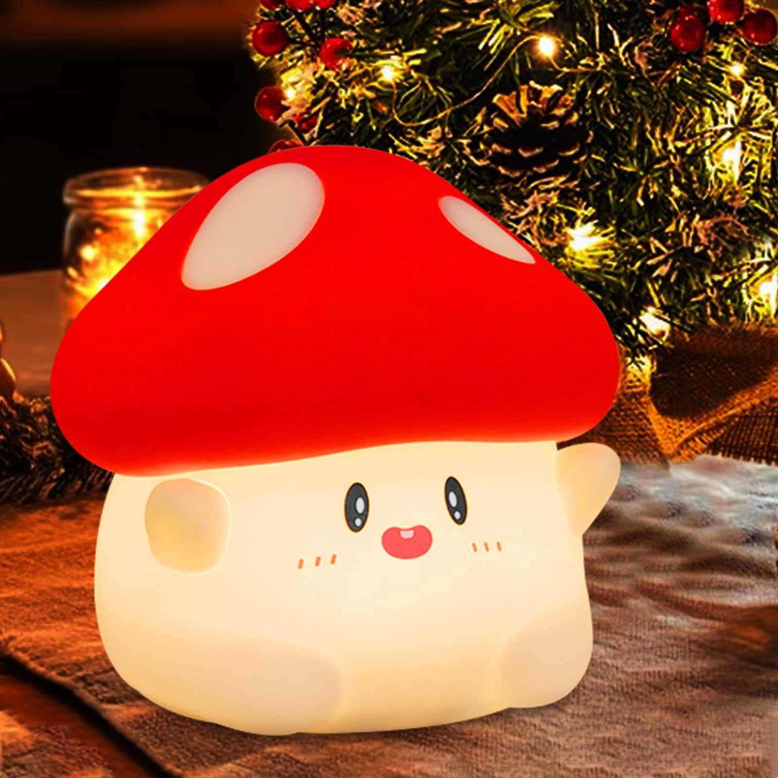 Yr Yrhh-Pet Mushroom Night Light, Cute Hug Mushroom Decor Lamp, Led Squishy Soft Silicone Night Lamp, Dimmable Rechargeable Port