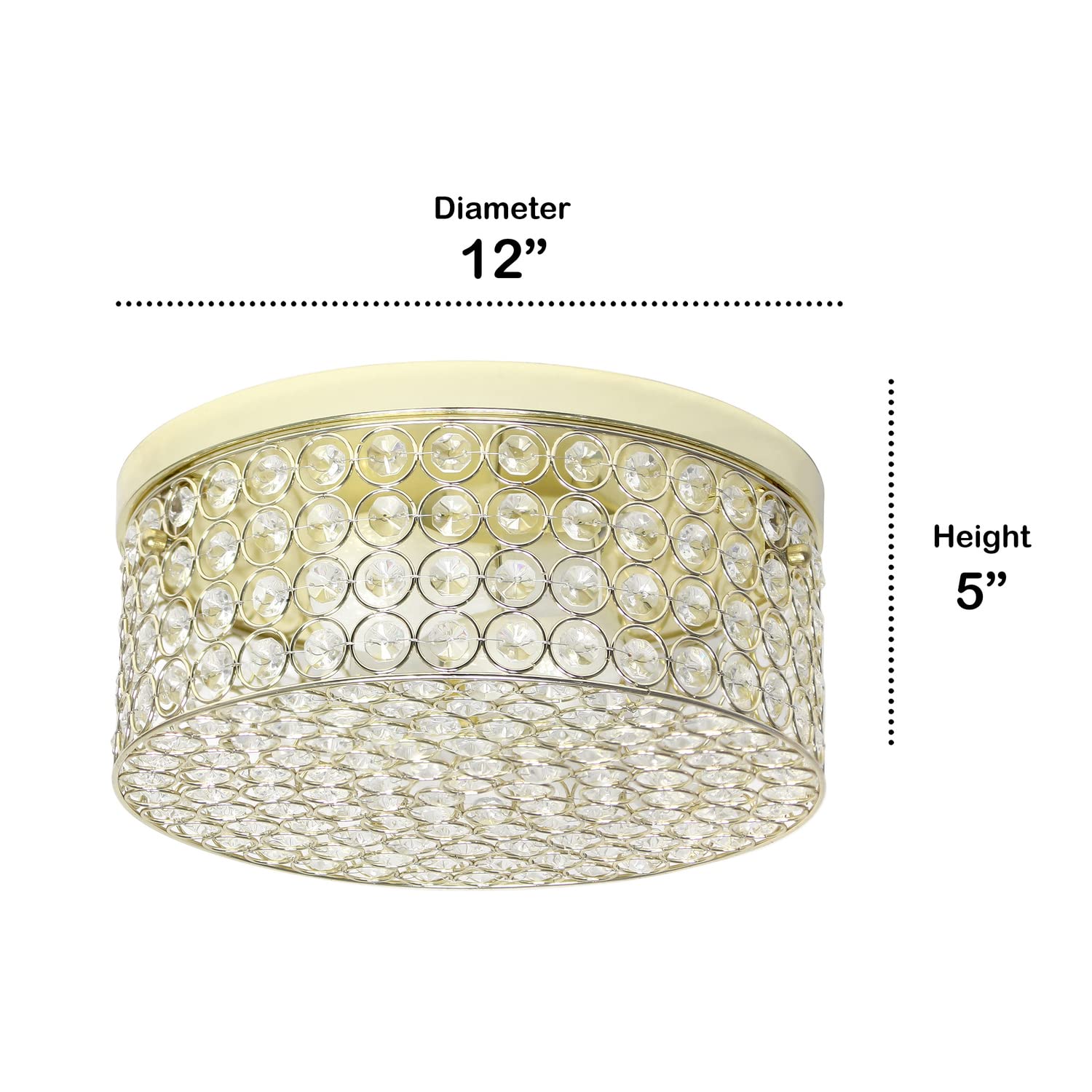 LALIA HOME Glam 2-Light Flush Mount, 12 Inch Round, Metal, Gold, Model LHM-2003-GL