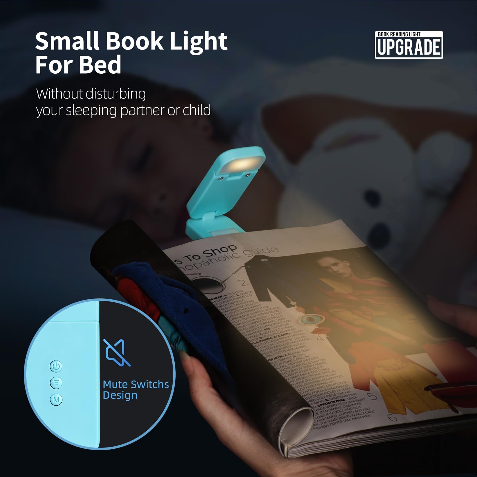 Egwaser Rechargeable Book Light For Bed, Portable Clip-On Led Reading Light With 3 Amber Colors For Book Lovers, Kids